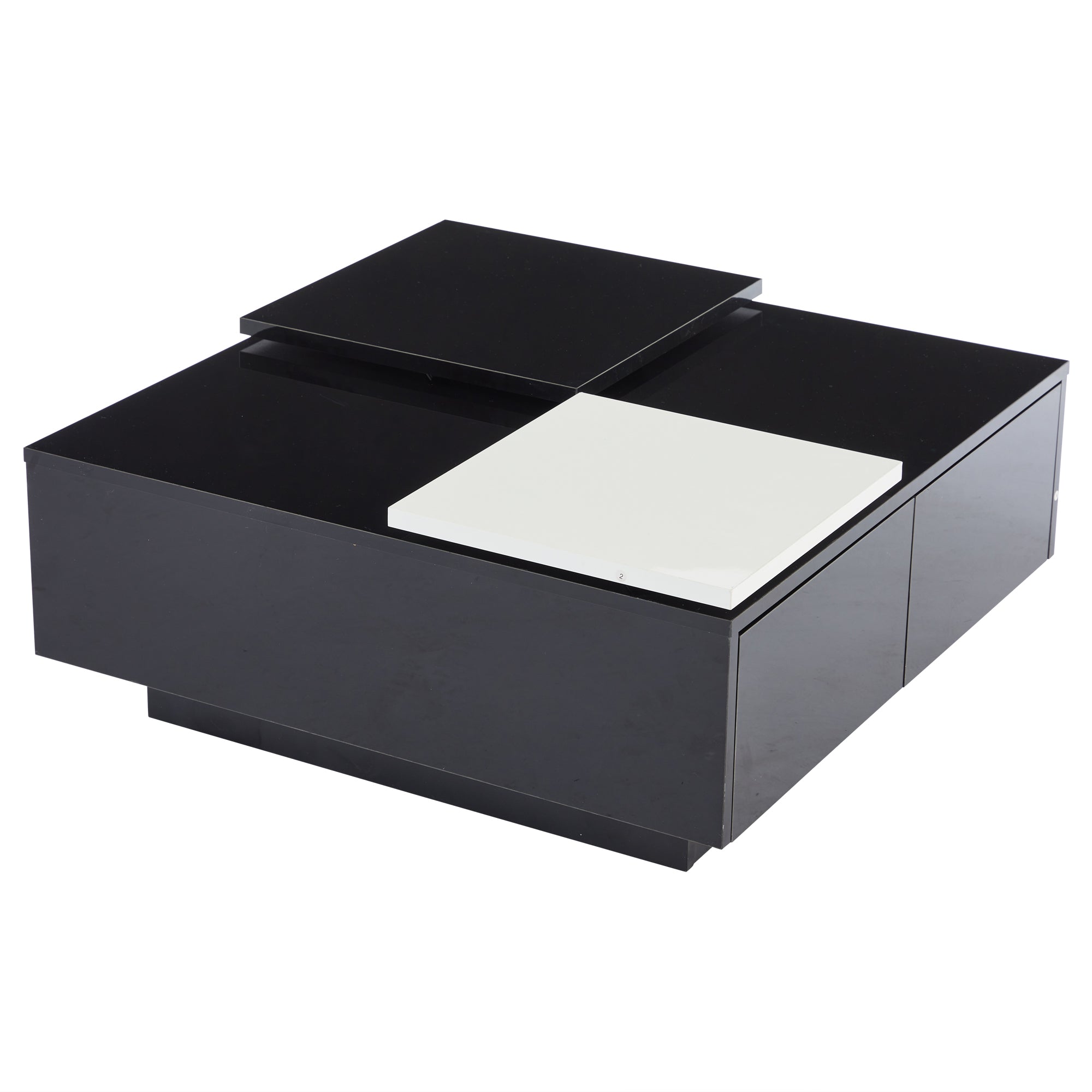 Logidon Hoogglans Salontafel Zwart Wit 75x75 Cm Met 4 Laden