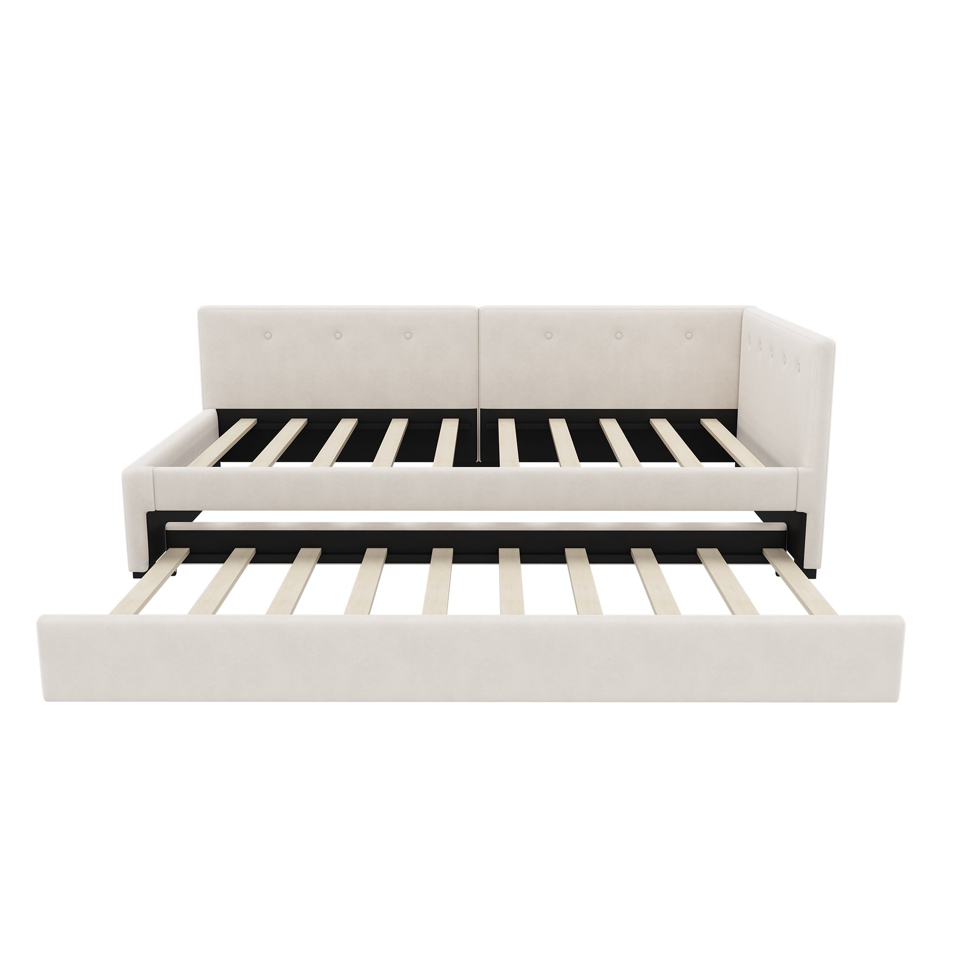 Logidon gestoffeerd bed 90x200 cm beige met lattenbodem en hoofdbord