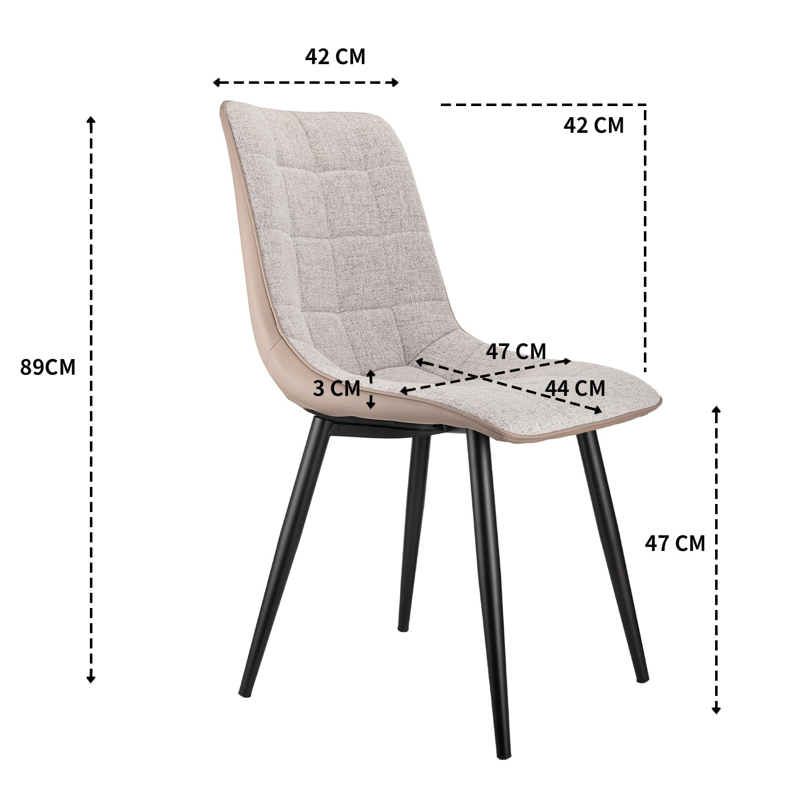 Logidon set van 2 gestoffeerde stoelen grijs linnen stof kunstleer metalen frame