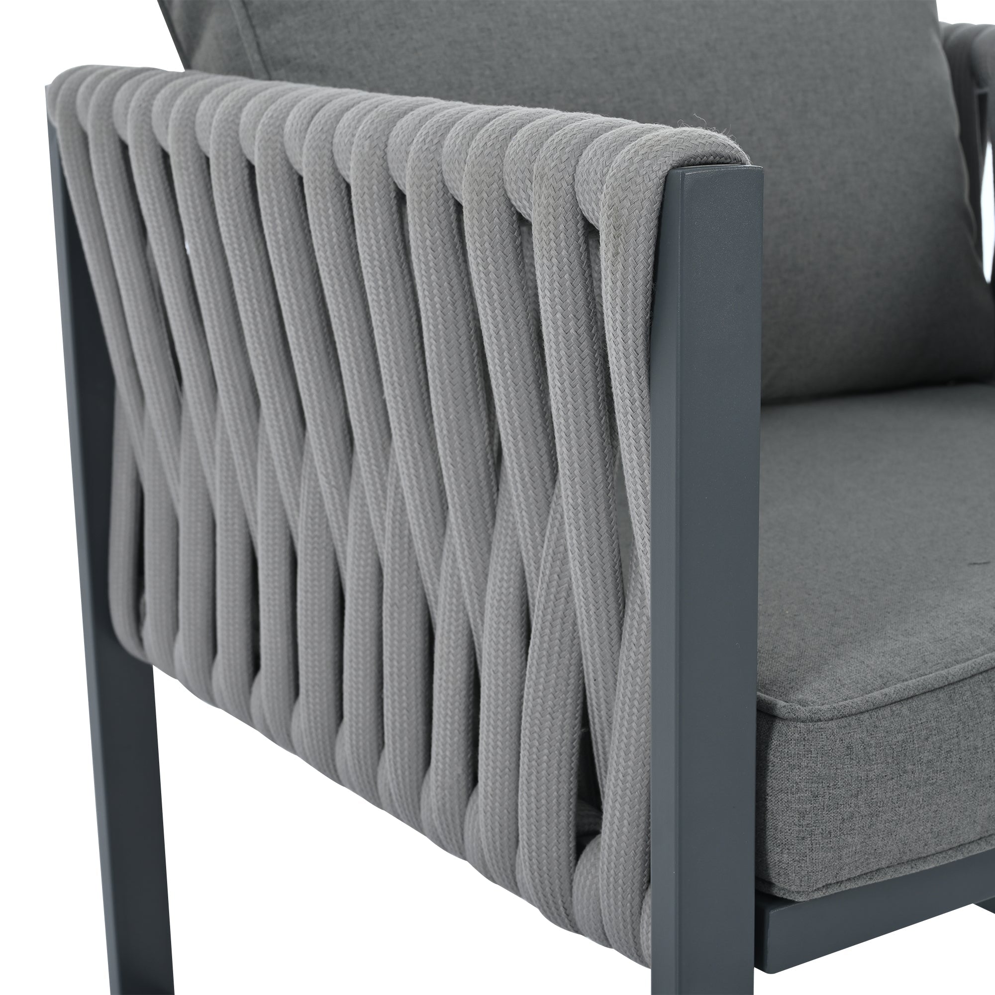 Logidon Tuinloungeset Grijs Touw met Gegalvaniseerd Ijzeren Frame Set van 4