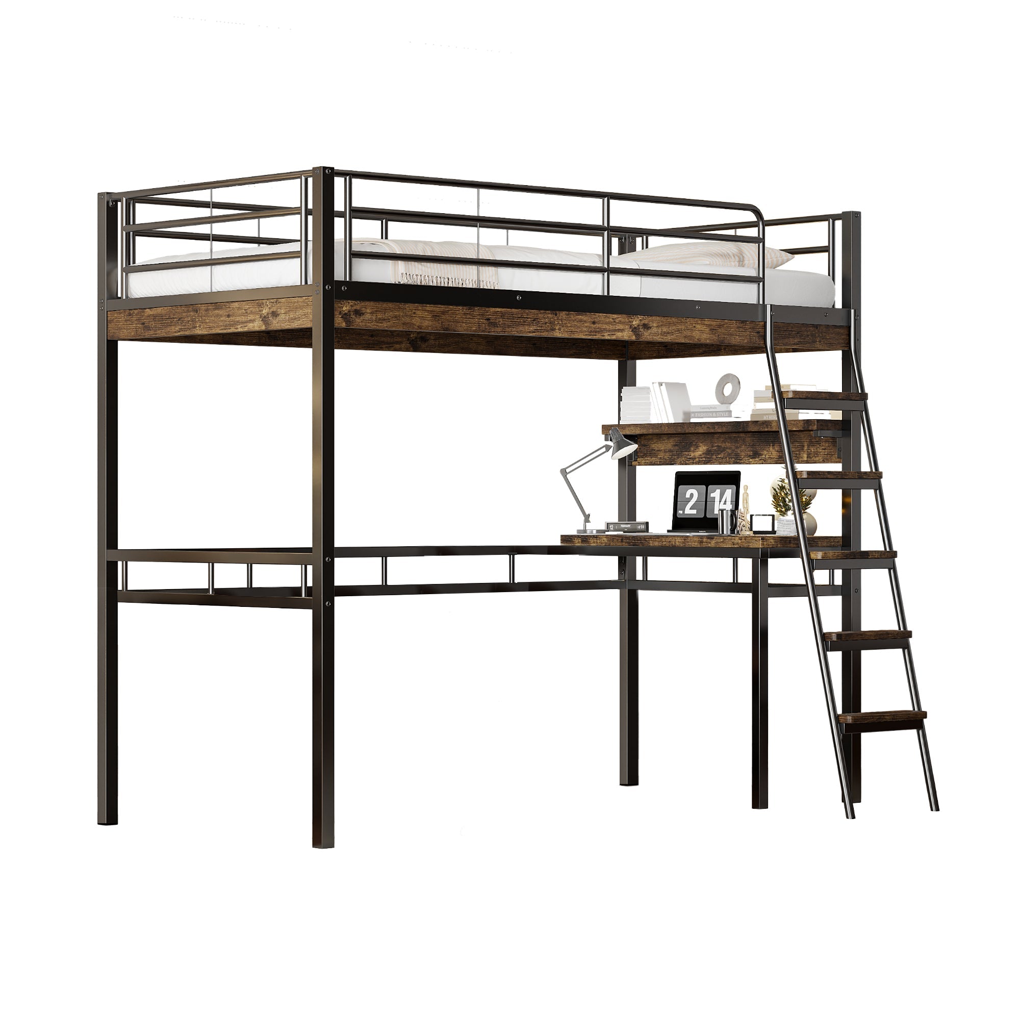 Logidon hoogslaper 90x200 cm met bureaurelingladder zwart