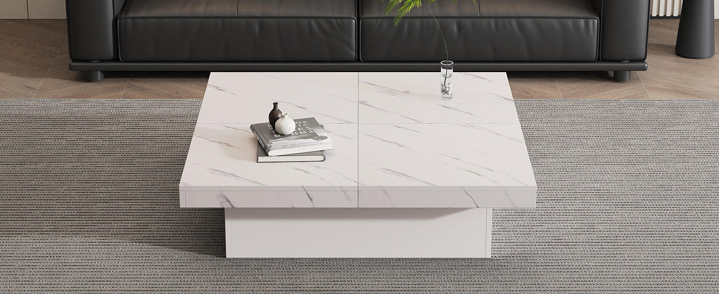 Logidon vierkante salontafel wit marmerlook 90x90x25 cm met lades