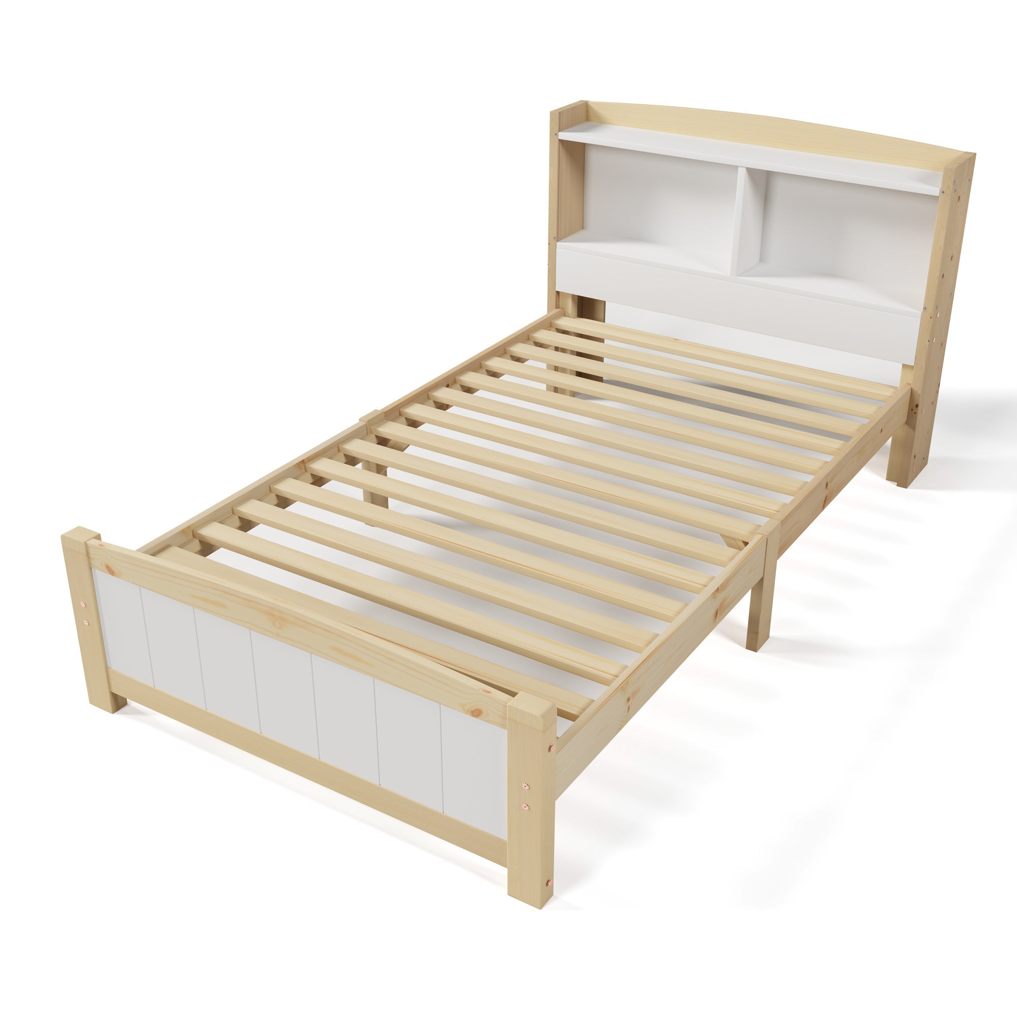 Logidon massief houten eenpersoonsbed met opbergruimte hoofdeinde 90x200 cm wit