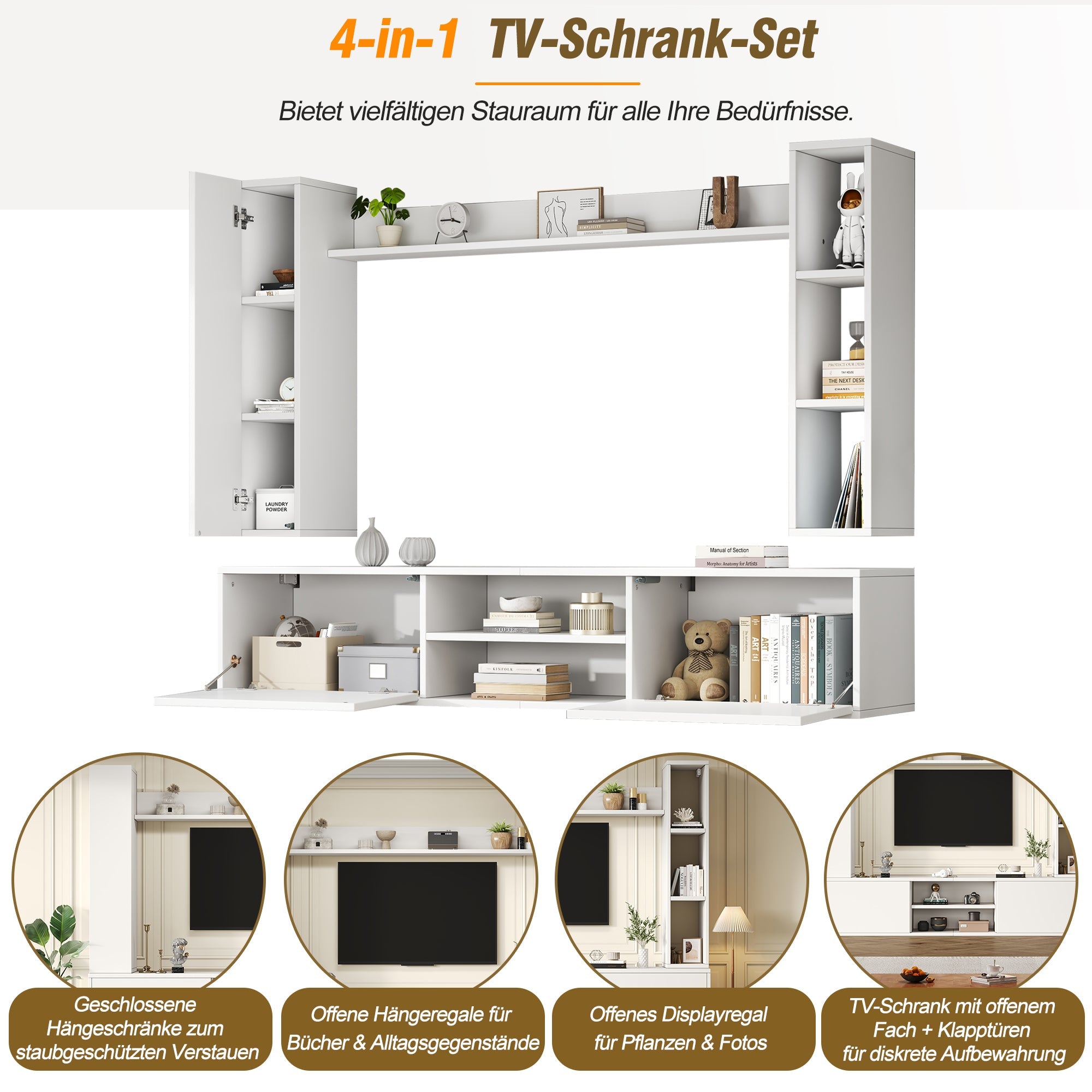Logidon TV wandmeubel wit 180x35x33,5 cm compleet 4 delen