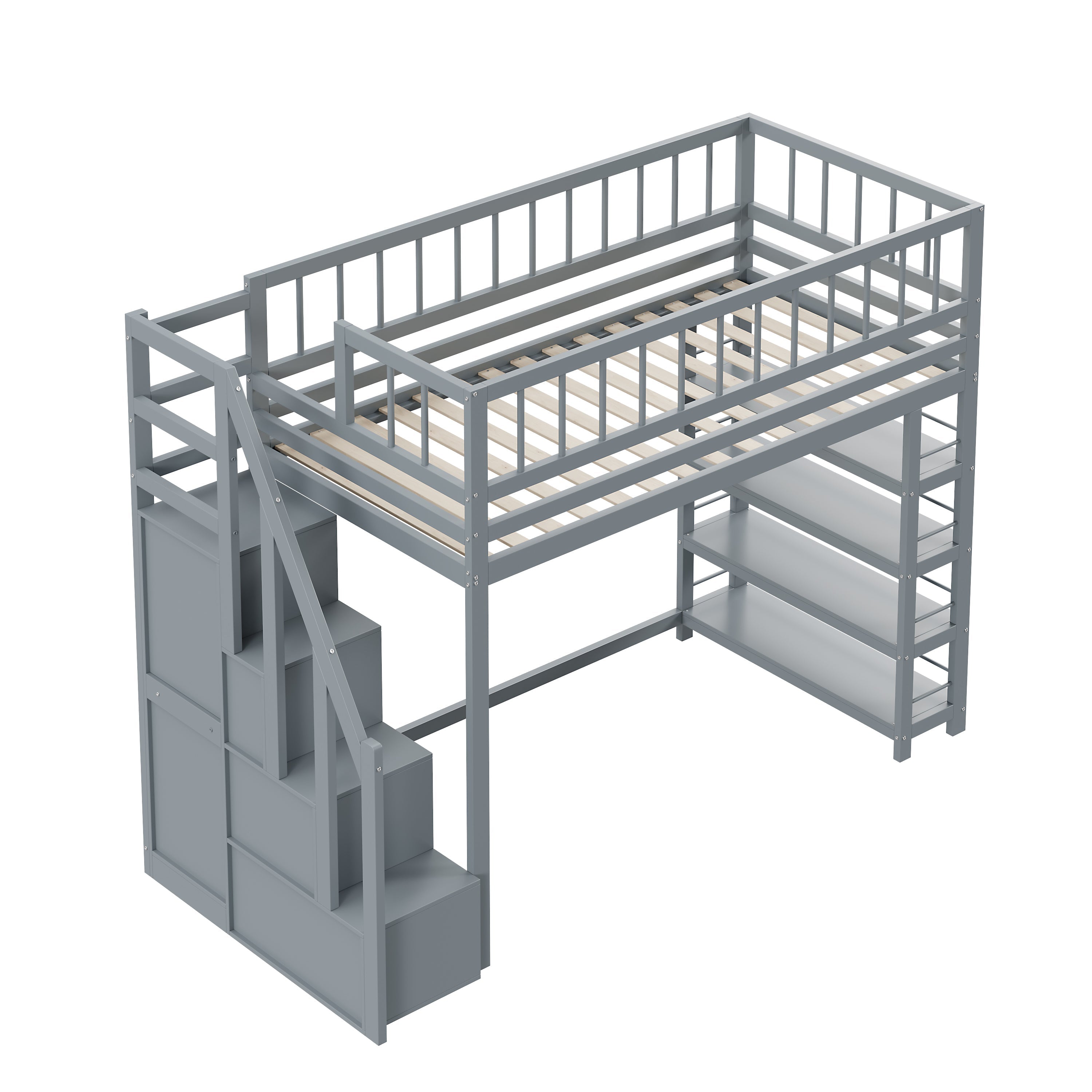 Logidon hoogslaper 90x200 grijs met kledingkast en planken