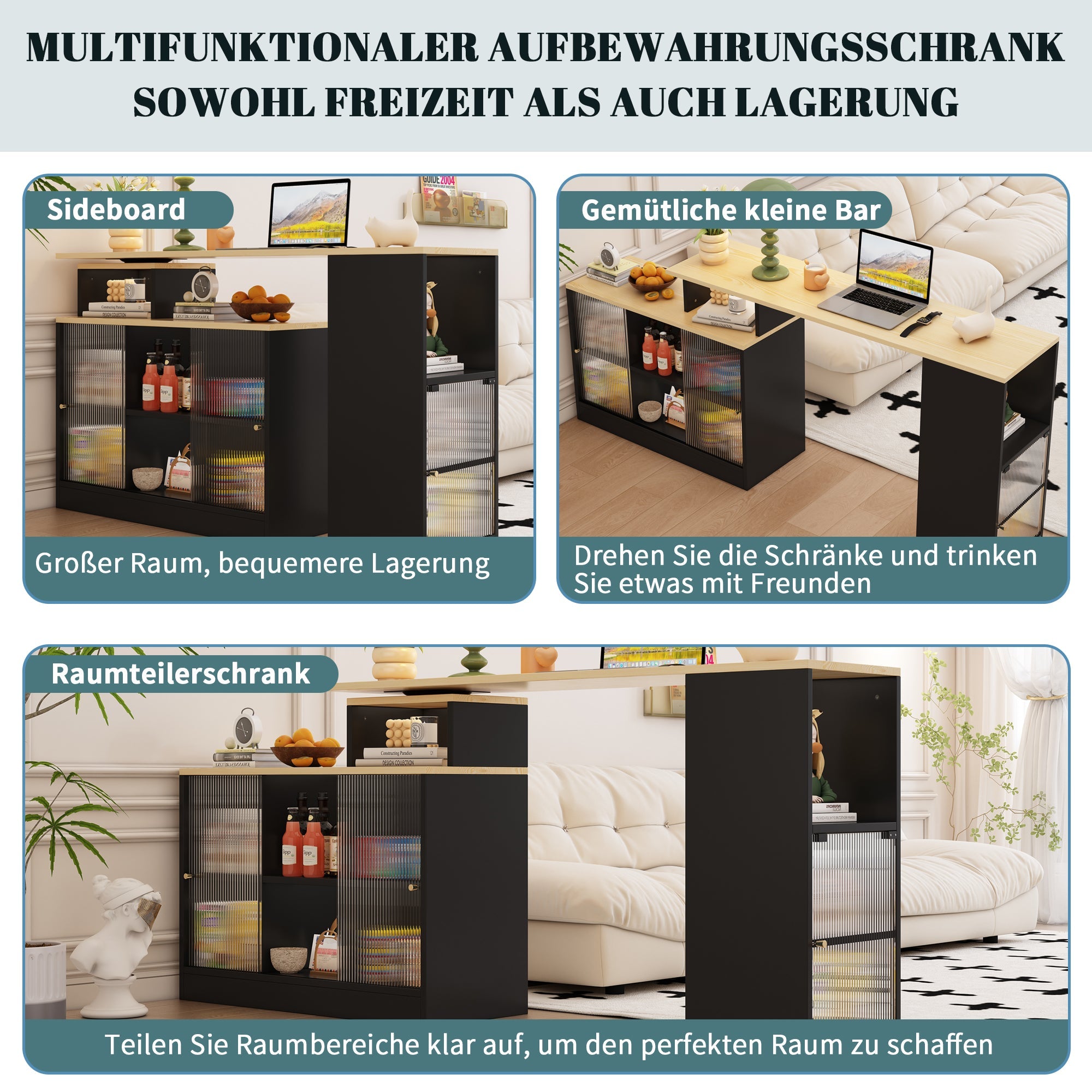 Logidon Uitschuifbare bartafel met opbergruimte Zwarte moderne bartafel
