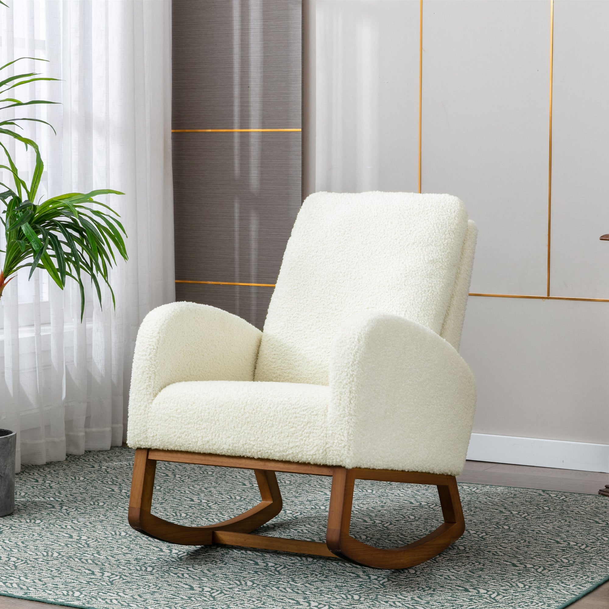 Logidon Fluwelen Witte Schommelstoel Mid Century Modern Gestoffeerd