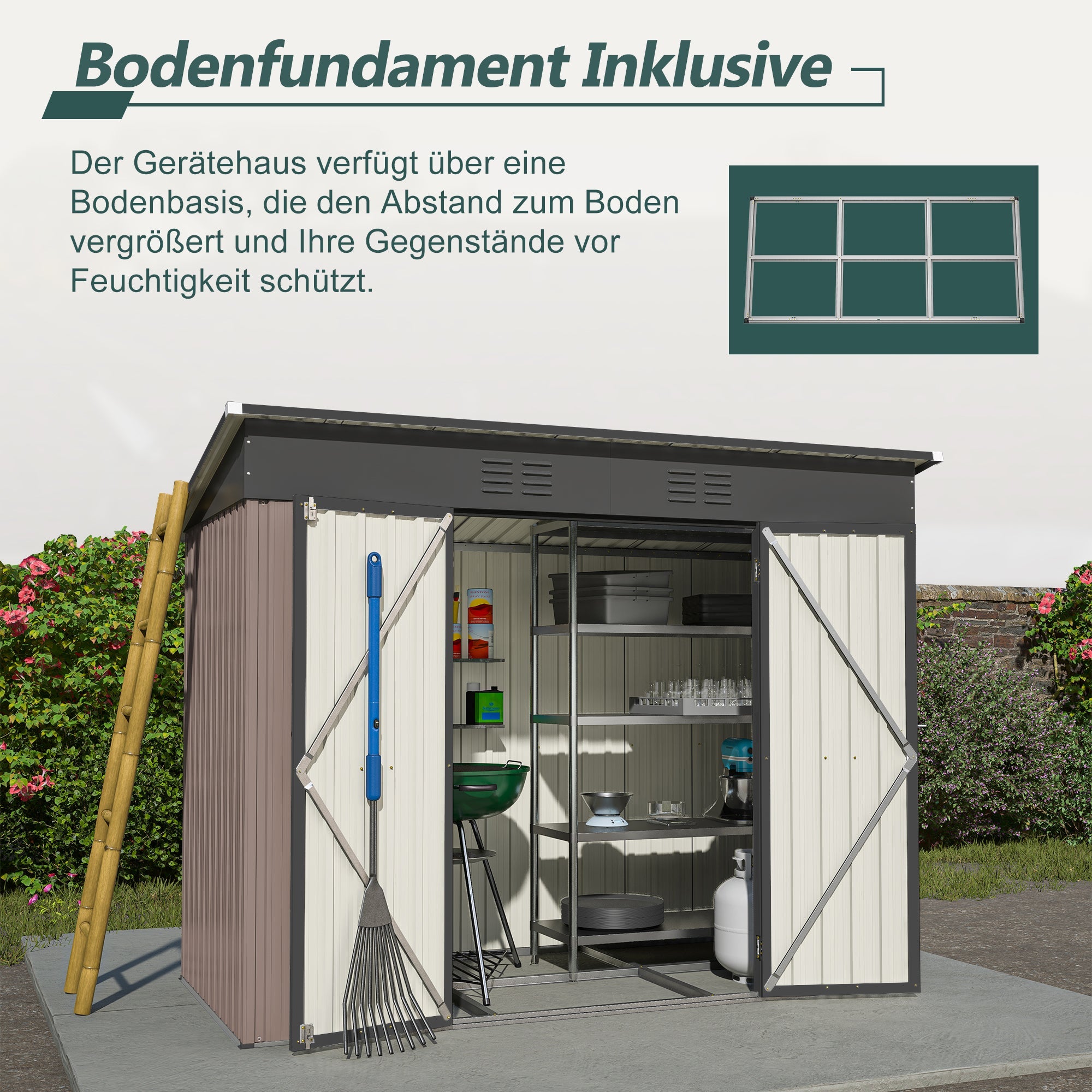 Logidon metalen tuinhuis 229x111x182 cm inclusief fundering bruin