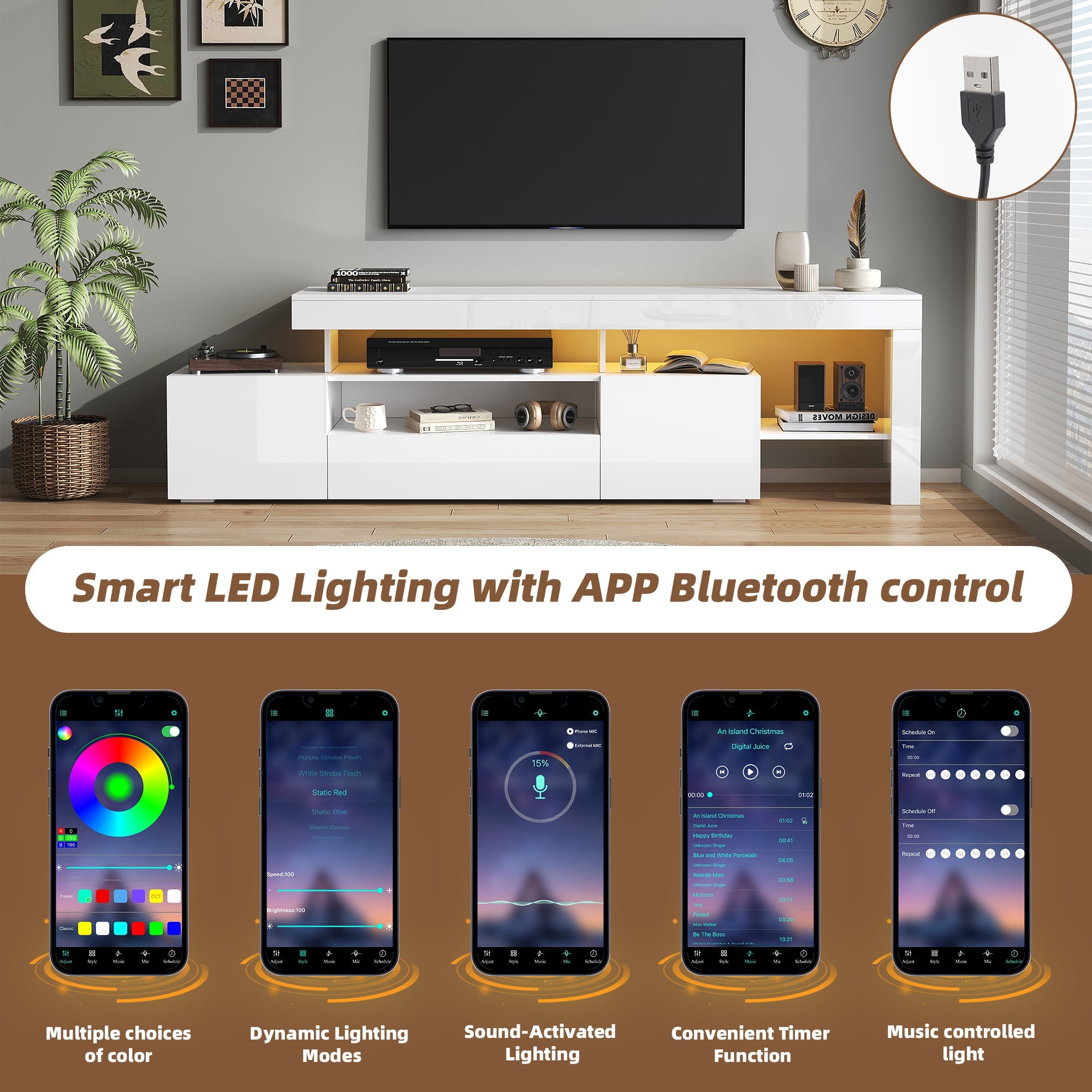 Logidon TV-meubel 192 x 37 x 53 cm witte hoogglans LED-verlichting