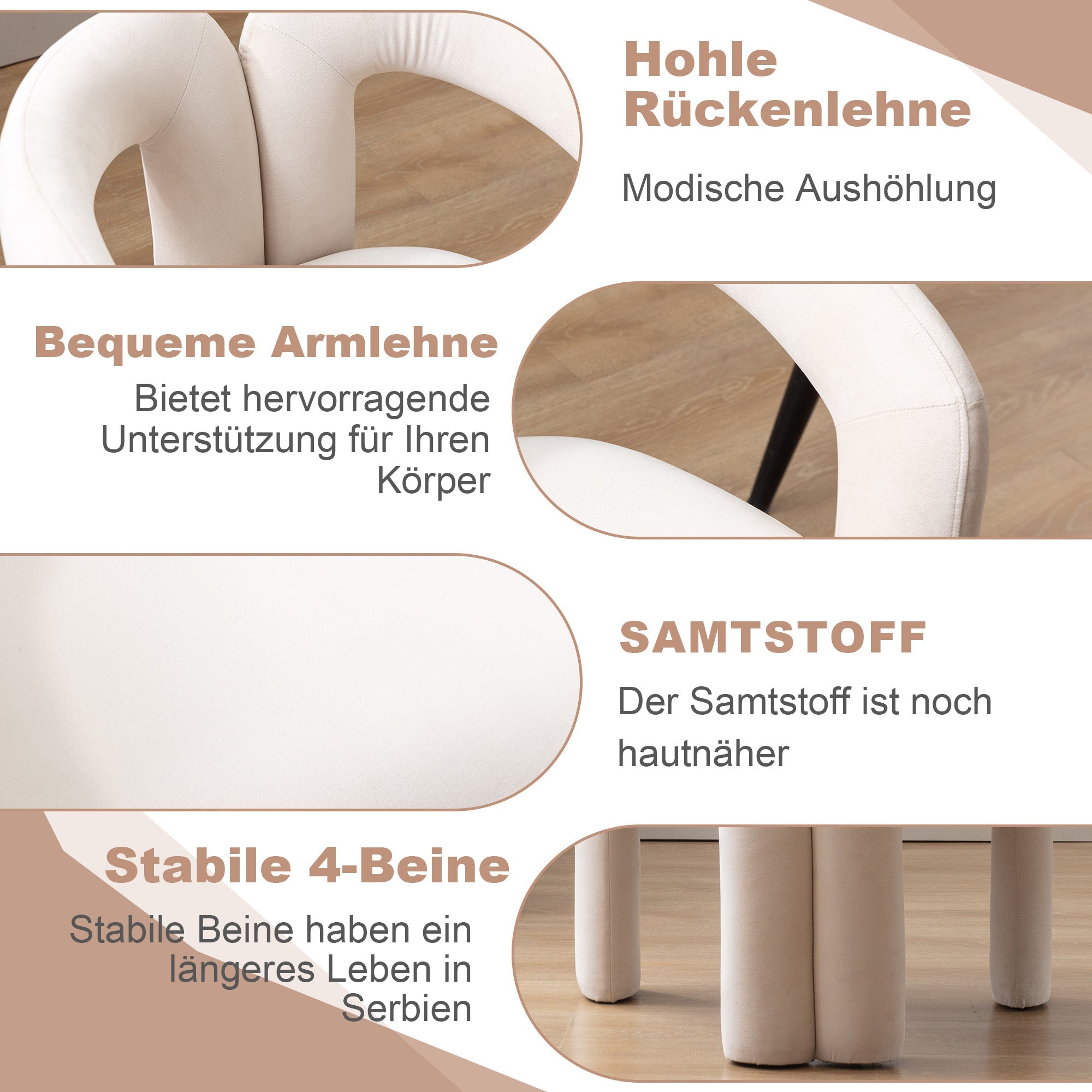 Logidon fluwelen eetkamerstoelen beige fluweel set van 2 gestoffeerd