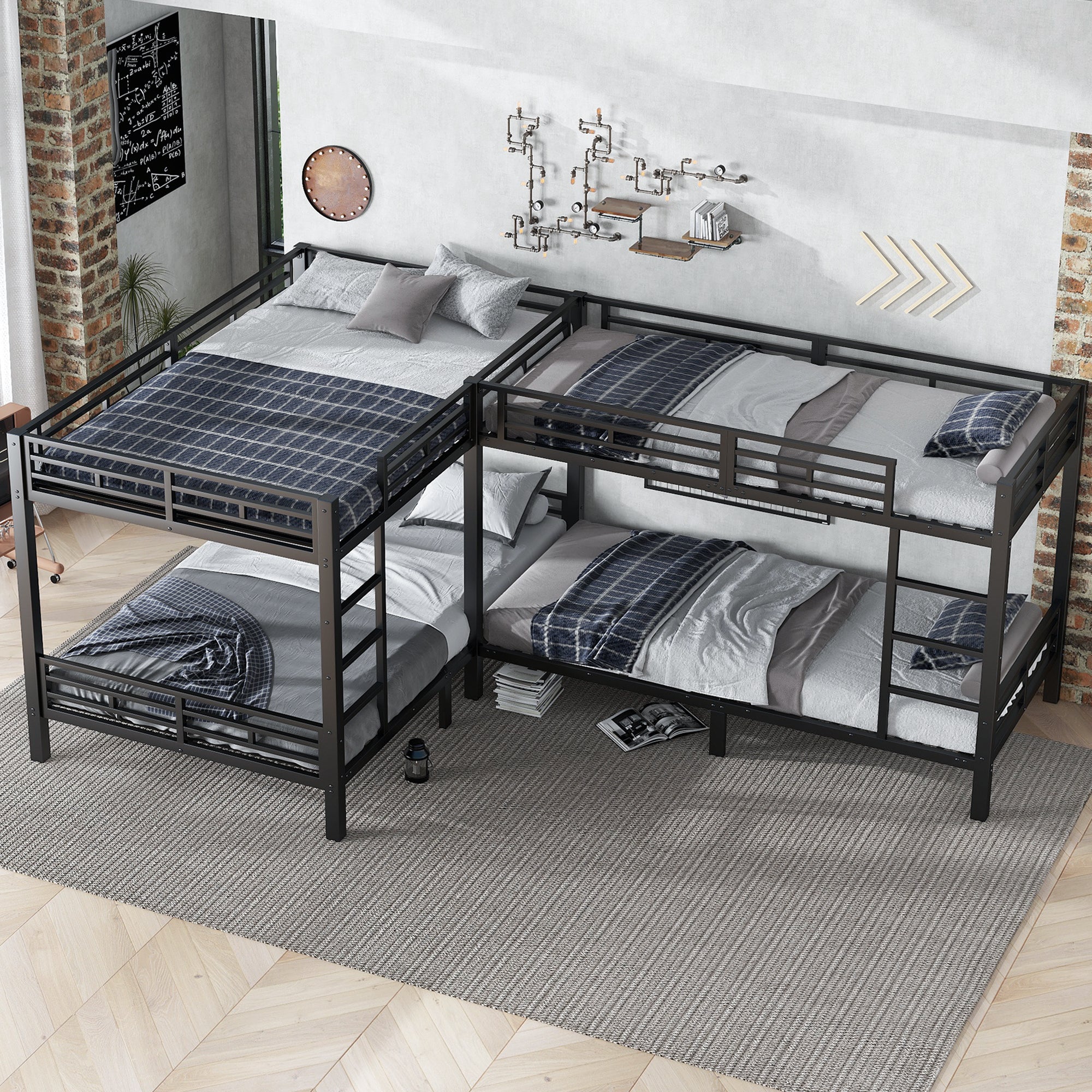 Logidon Stapelbed Metaal Zwart 90x200/140x200 Drietrapsladder