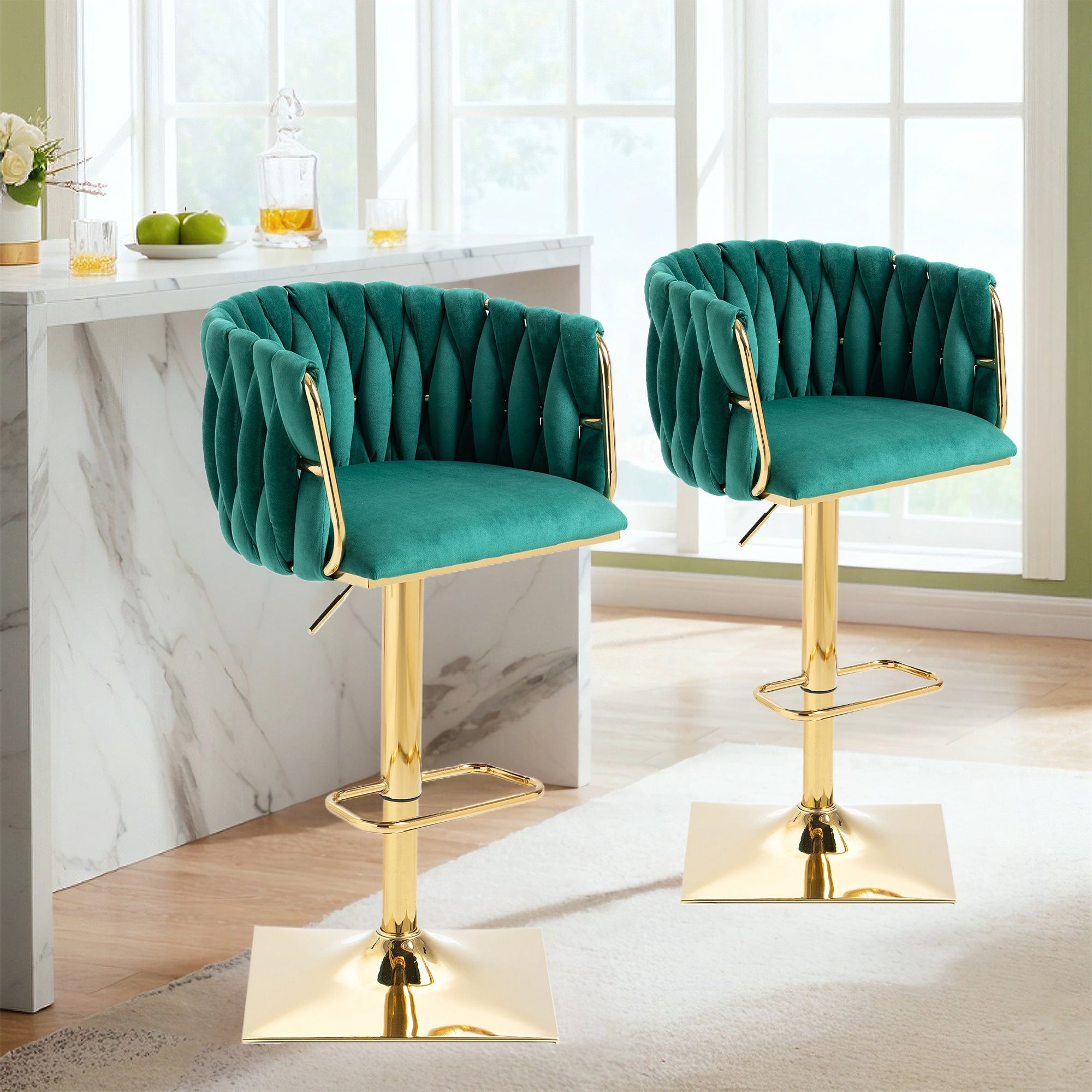 Logidon Vintage Barkruk Set 2 met Rugleuning en Voetensteun Emerald