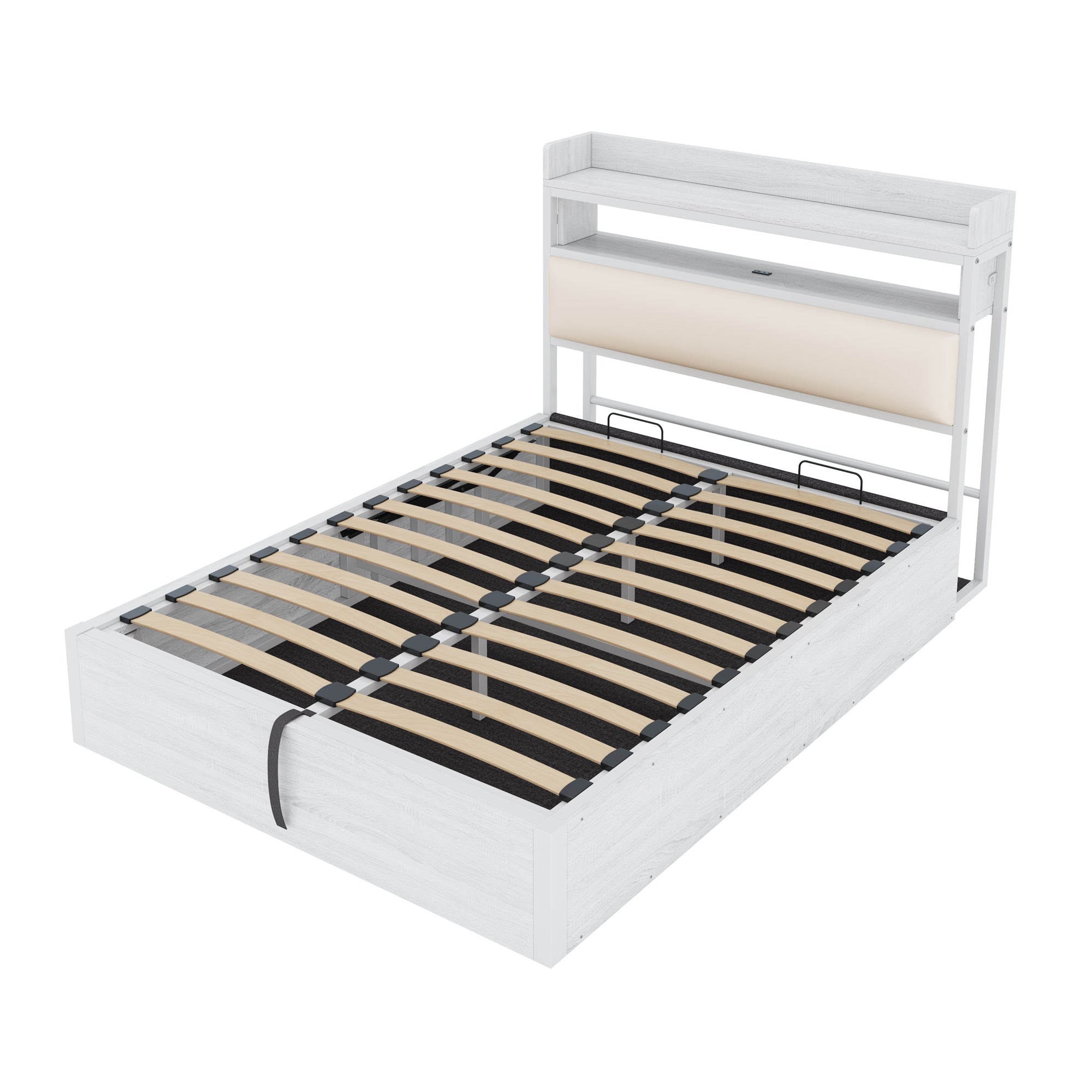 Logidon bedframe 140x200 cm met hydraulische opbergruimte USB hoofdbord wit