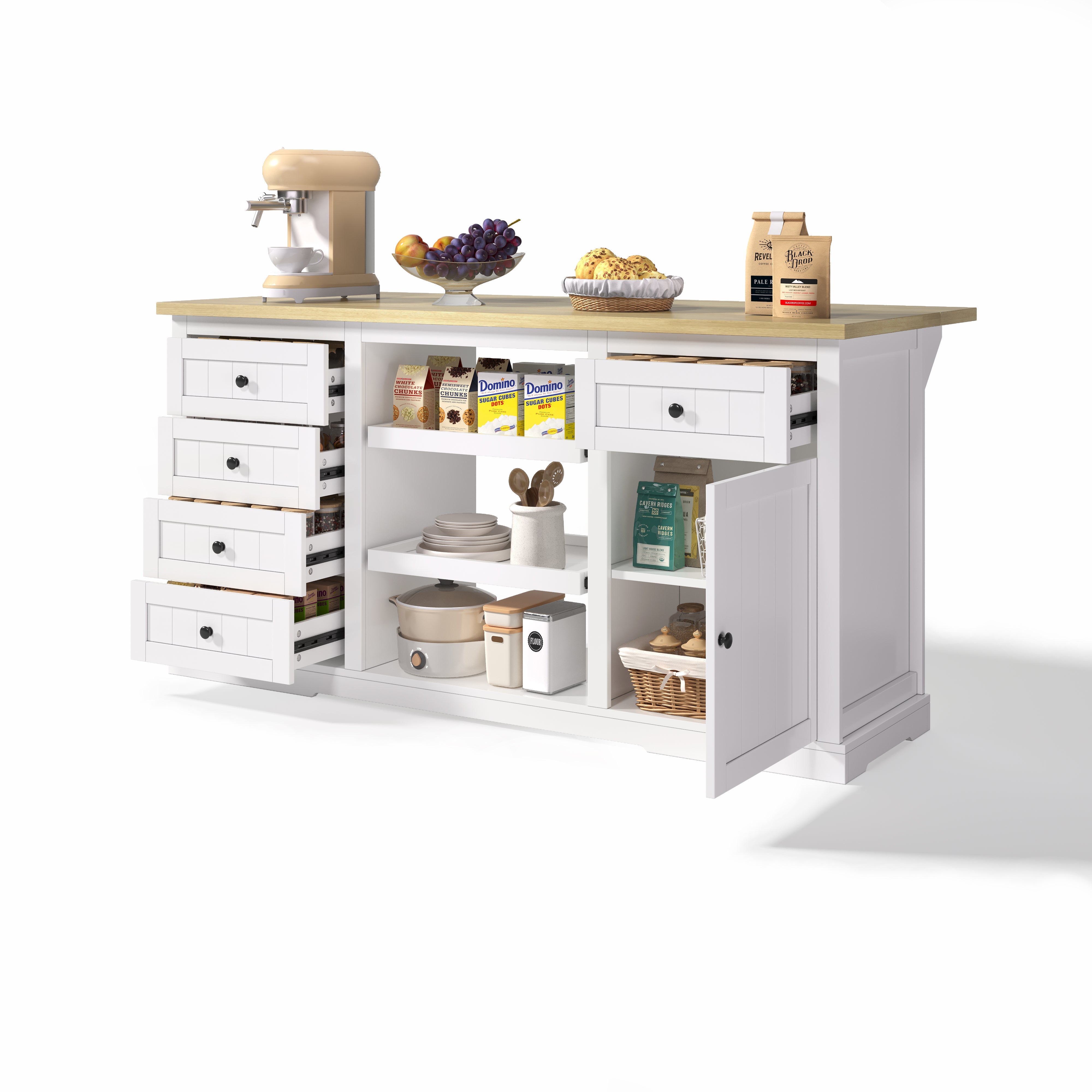 Logidon dressoir keukeneiland wit houten blad 5 laden 150x65x75 cm
