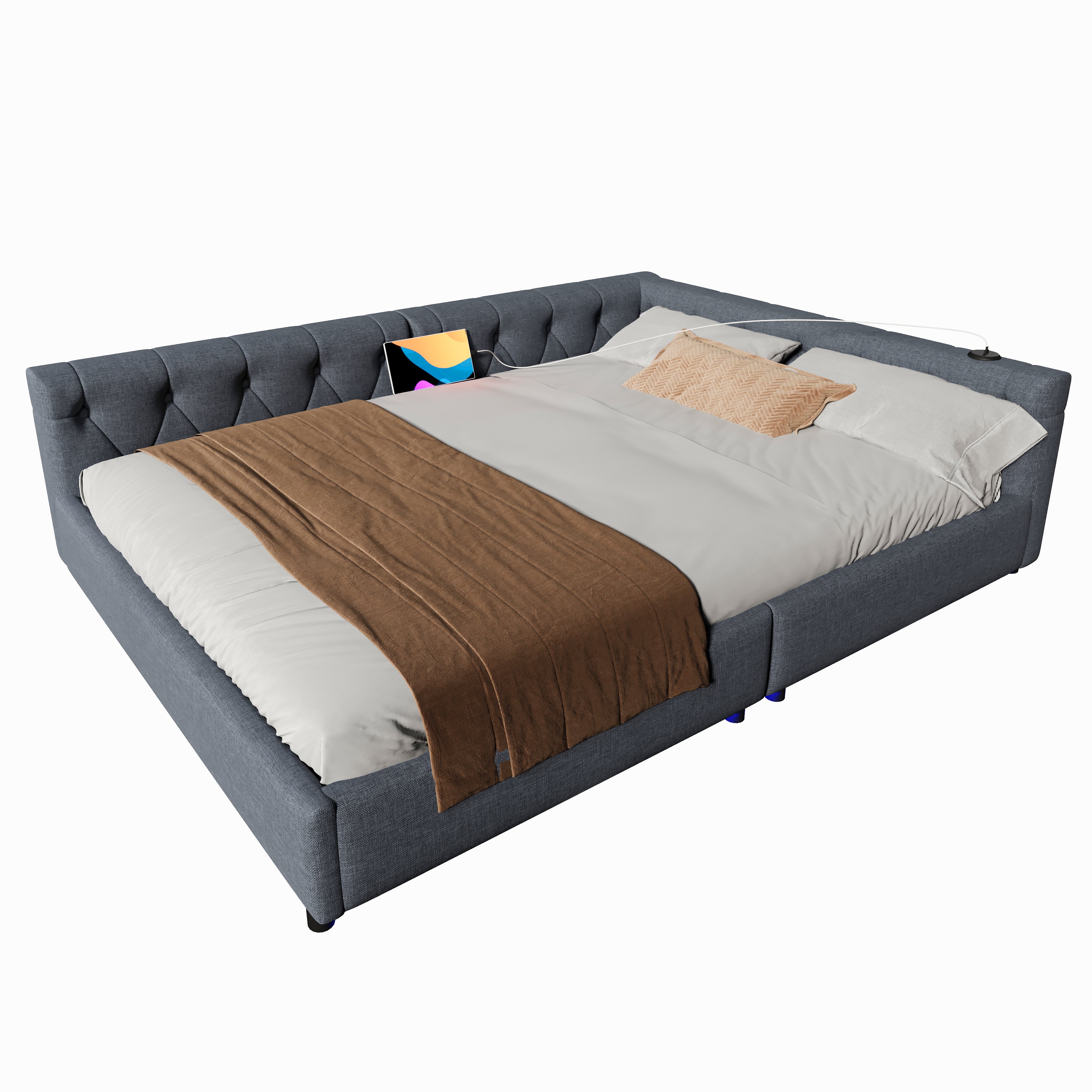 Logidon slaapbank 140x200 grijs met lattenbodem USB TypeC verlichting