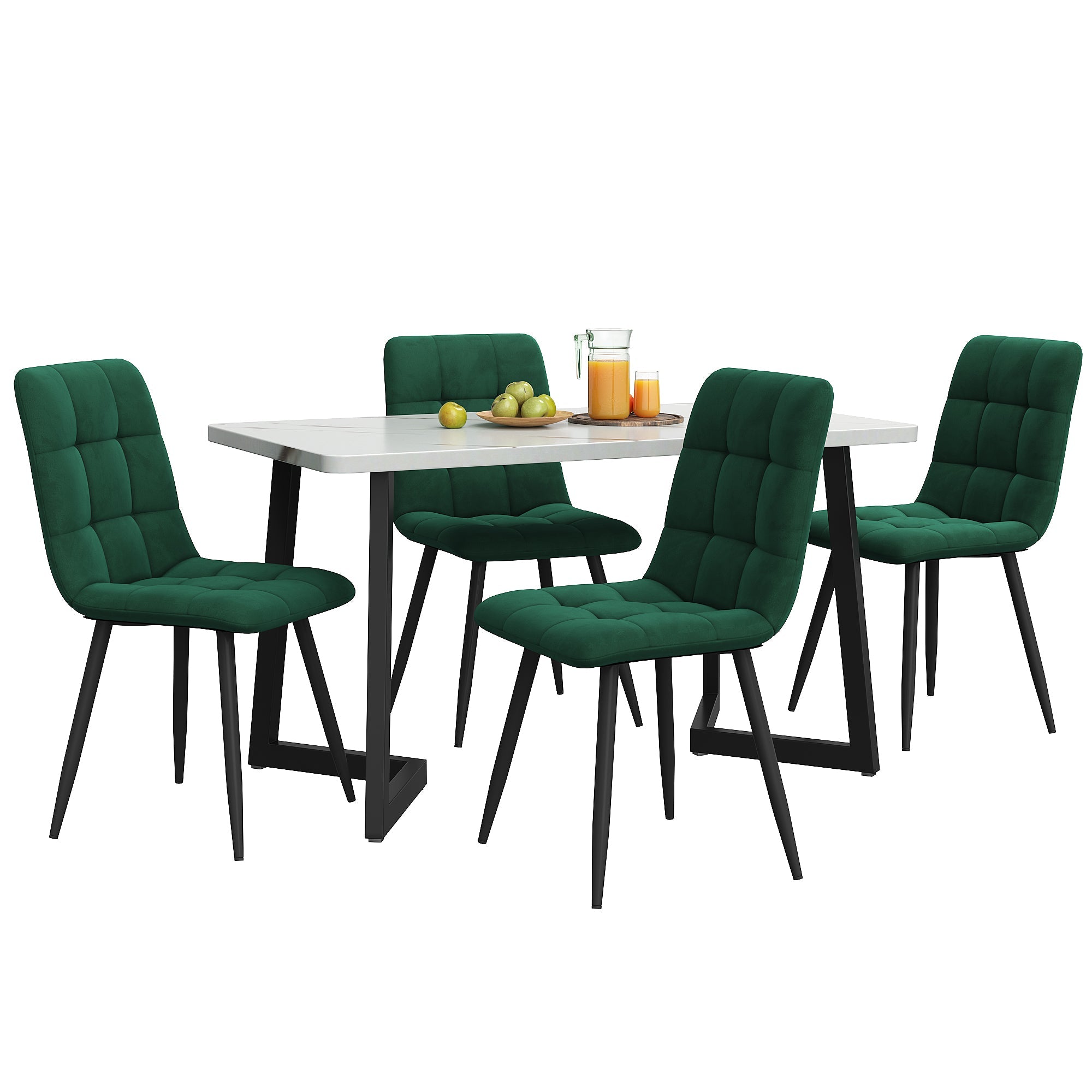 Logidon 117 cm eettafelset met vier stoelen donkergroen fluweel