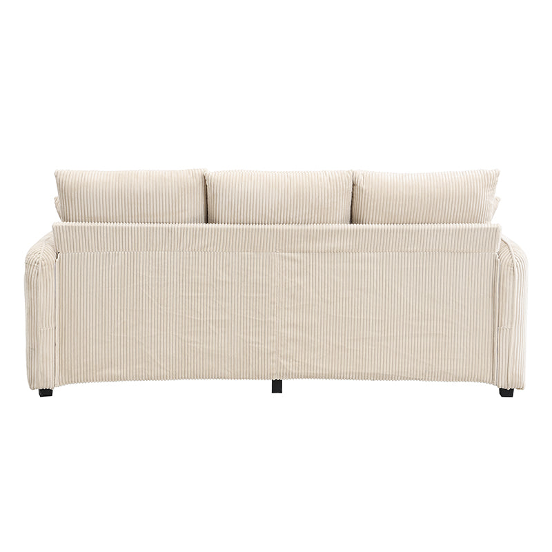 Logidon hoekbank U-vorm beige corduroy stof met opbergvak en slaapfunctie
