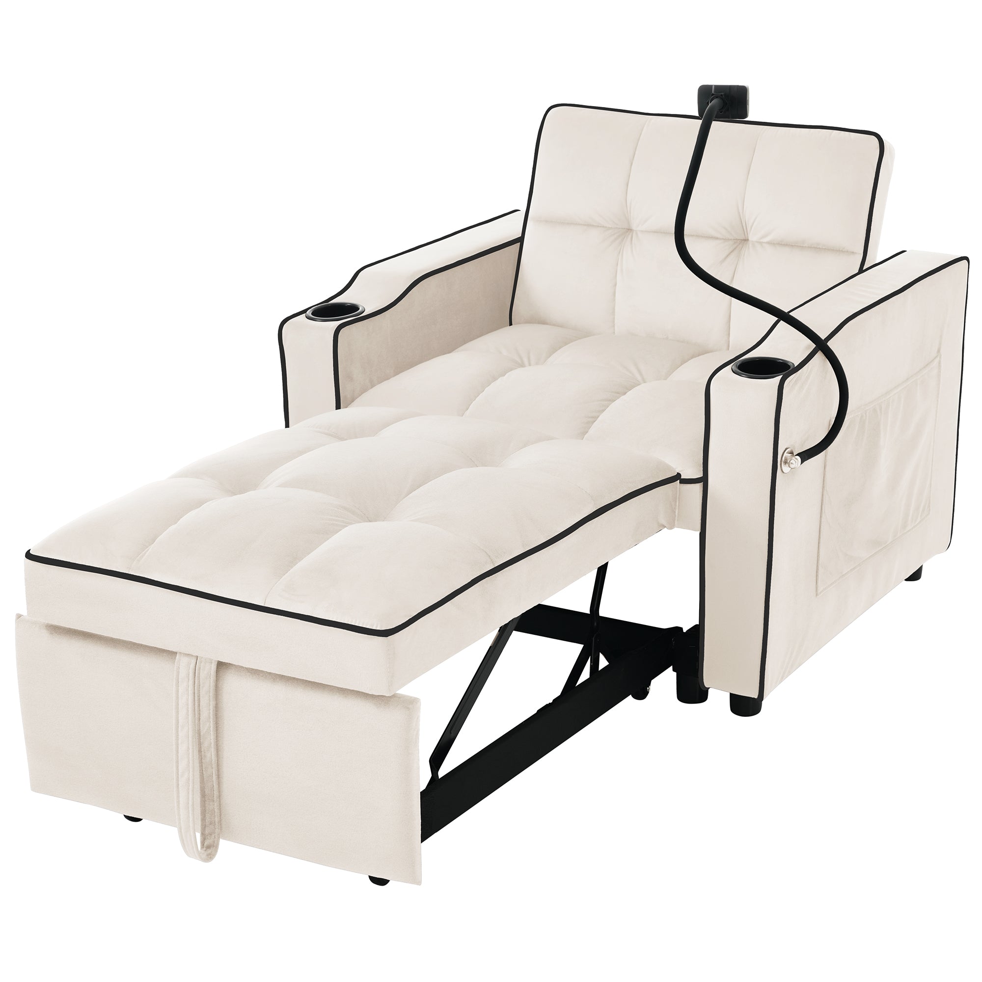 Logidon beige 3-in-1 uittrekbare slaapbank met bekerhouders