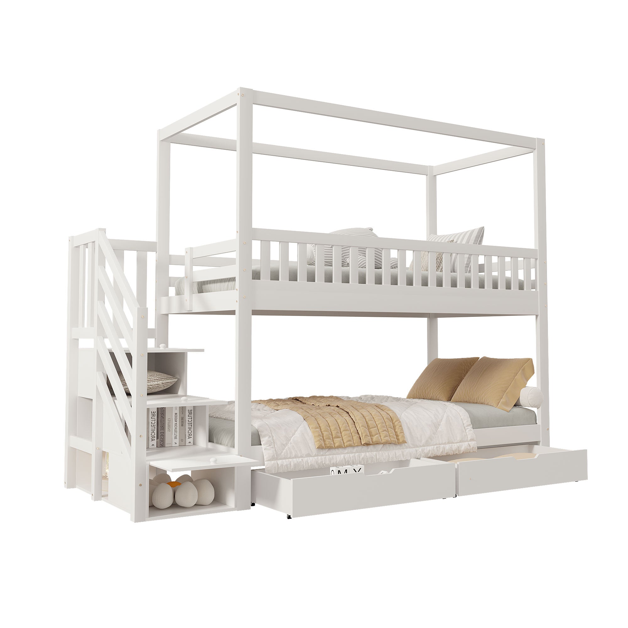 Logidon kinderstapelbed 90x200 witte huisvorm veiligheidsladder