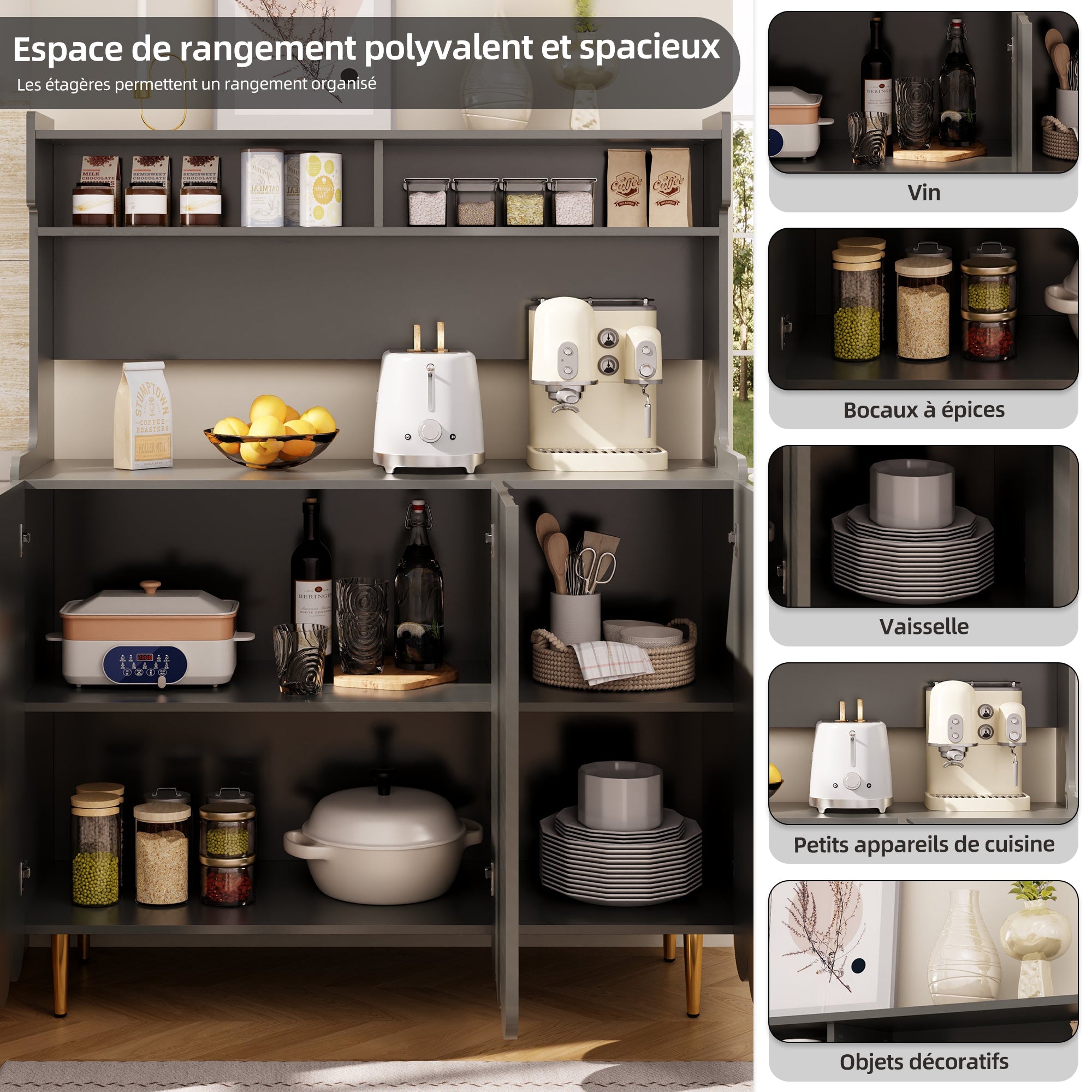Logidon grijs dressoir 120 x 40 x 151 cm open opbergplank