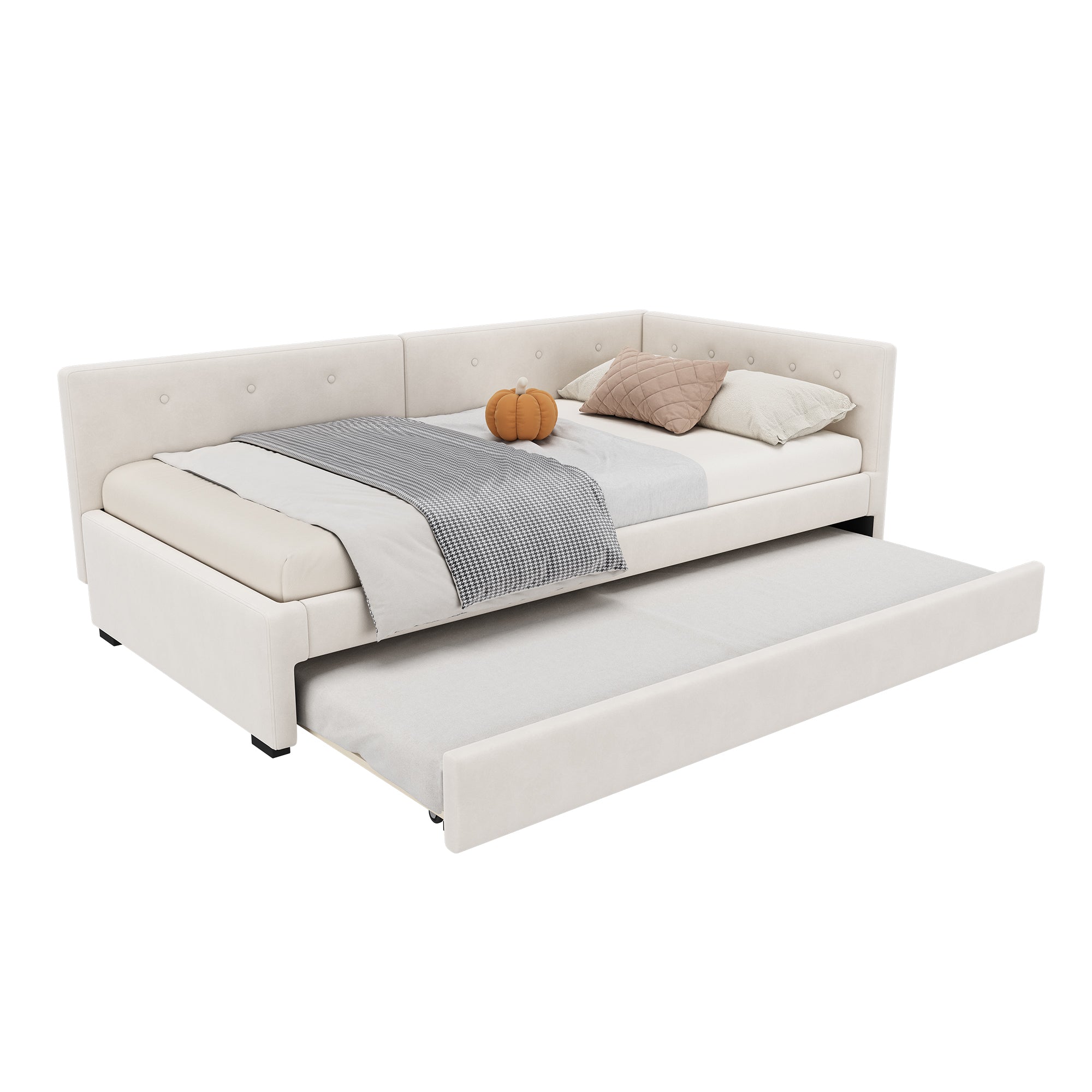 Logidon gestoffeerd bed 90x200 cm beige met lattenbodem en hoofdbord