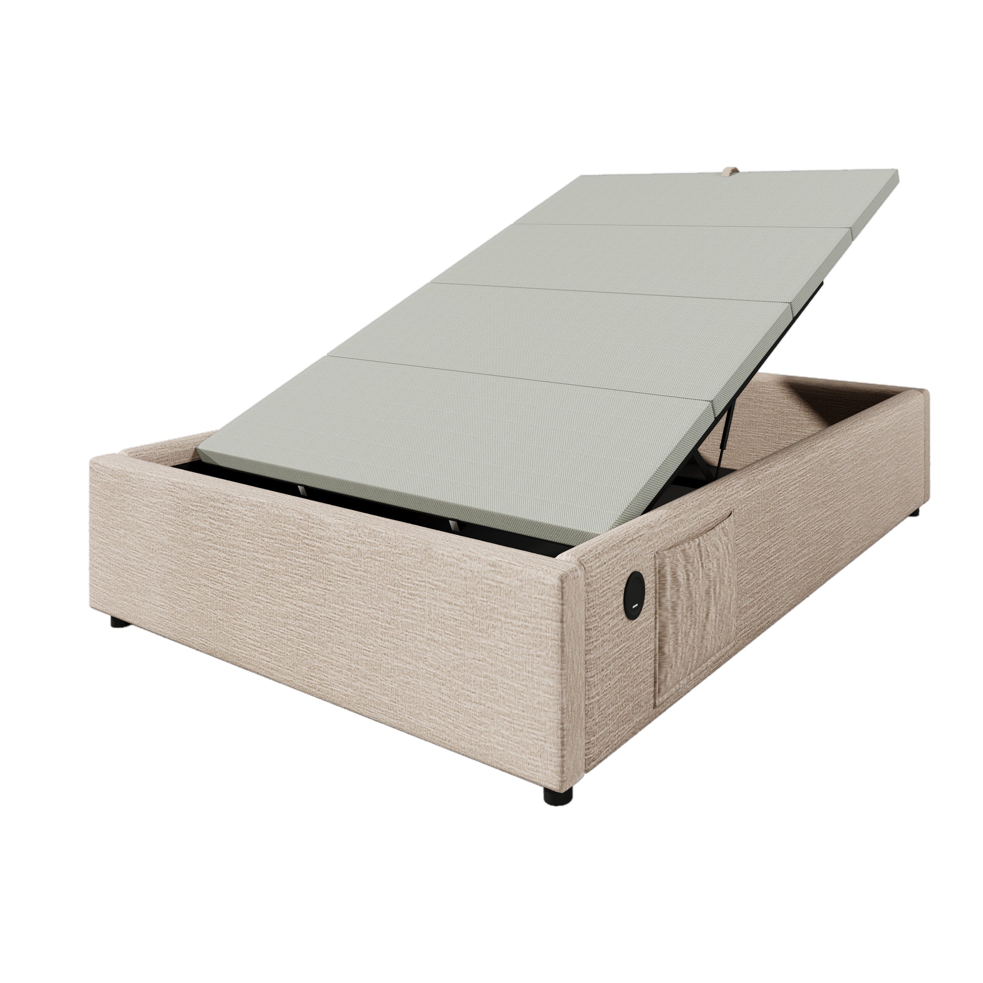 Logidon upholstered bed 90x190 beige USB C bed frame without headboard