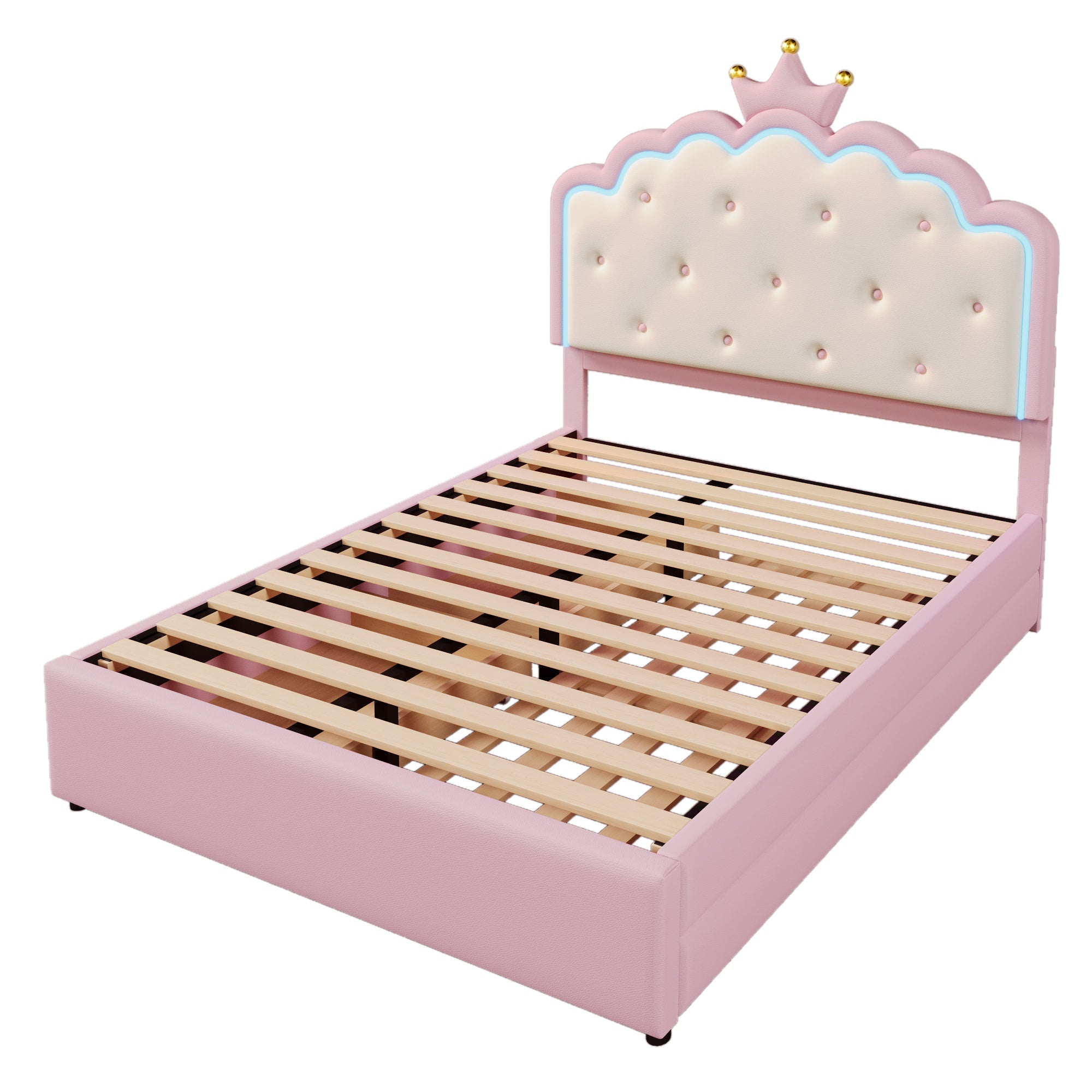 Logidon gestoffeerd bed 140x200 roze met lattenbodem LED-verlichting