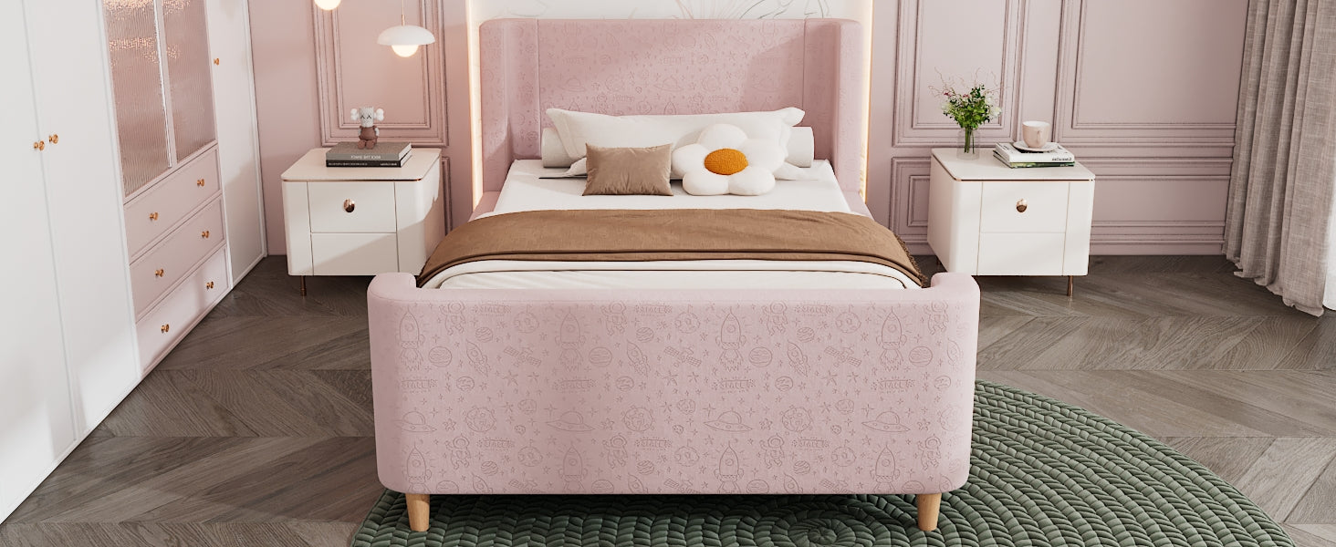 Logidon kinderbed gestoffeerd bed 90x200 roze fluweel sleebed Kosmos