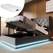 Logidon gestoffeerd bed 90x200 cm grijs met USB-C oplaadfunctie en LED