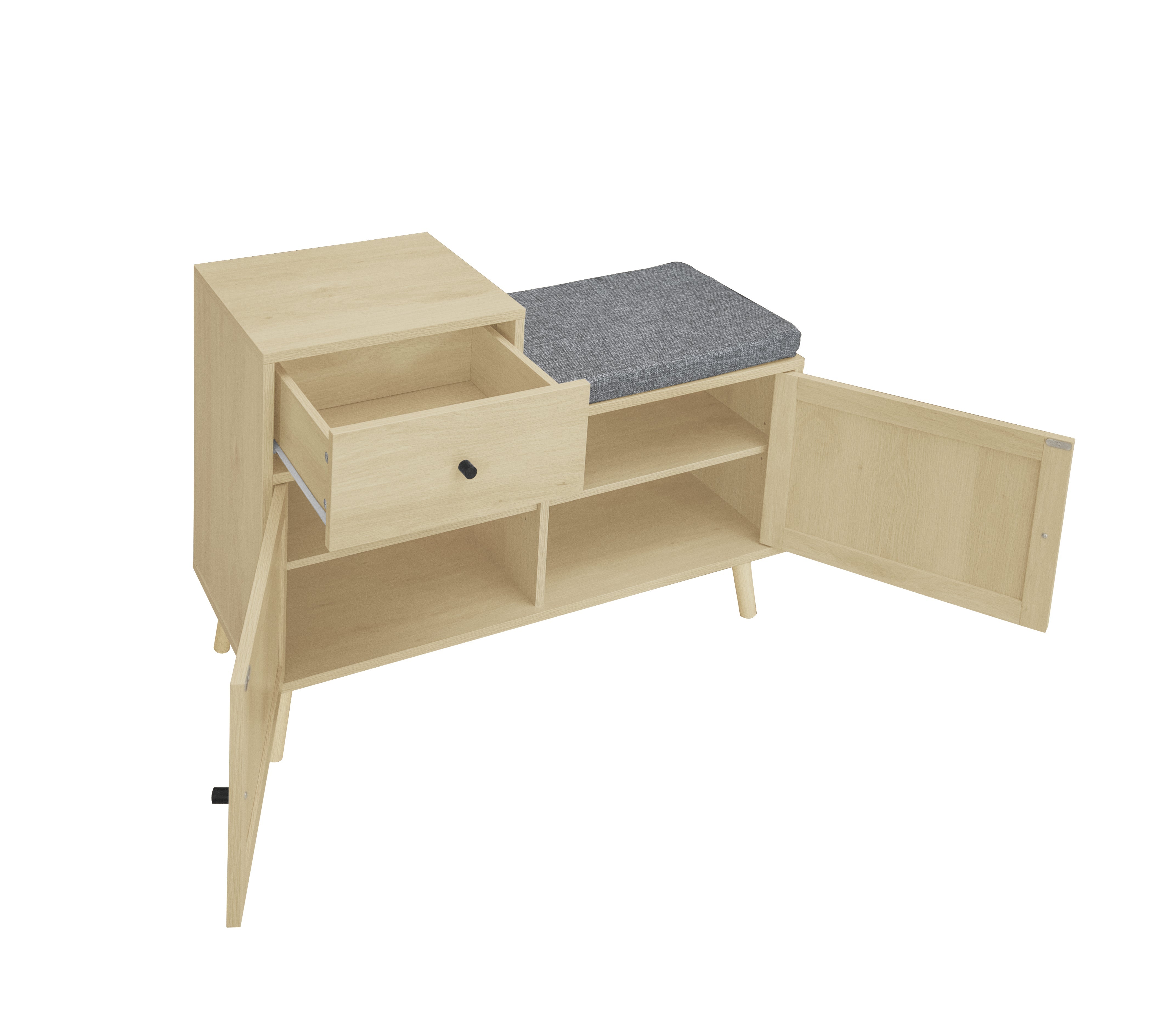 Logidon Boho shoe bench with rattan doors and drawer 90x35x65 cm
