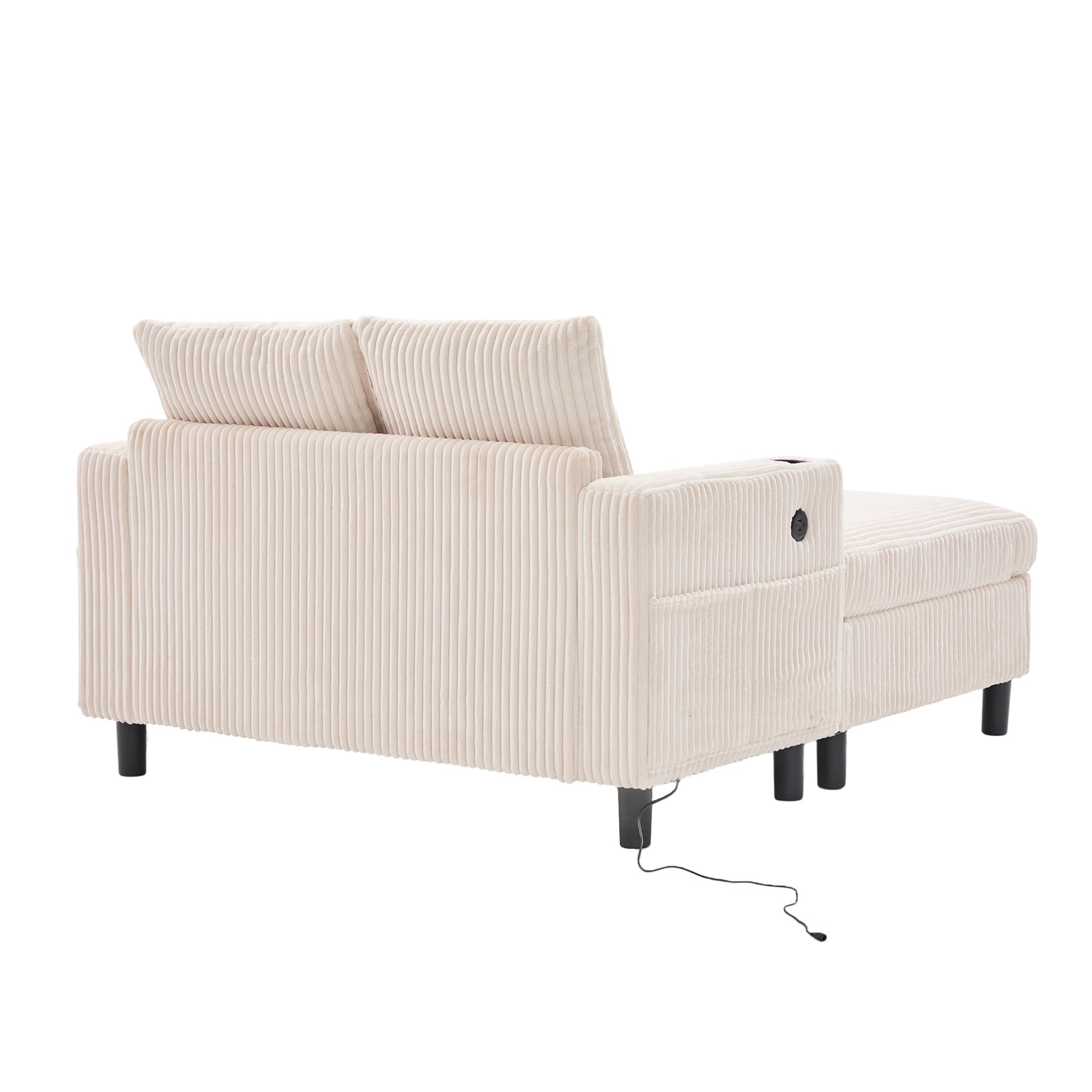 Logidon Chaise Longue Ligstoel Beige Fluweel Met USB LED-verlichting