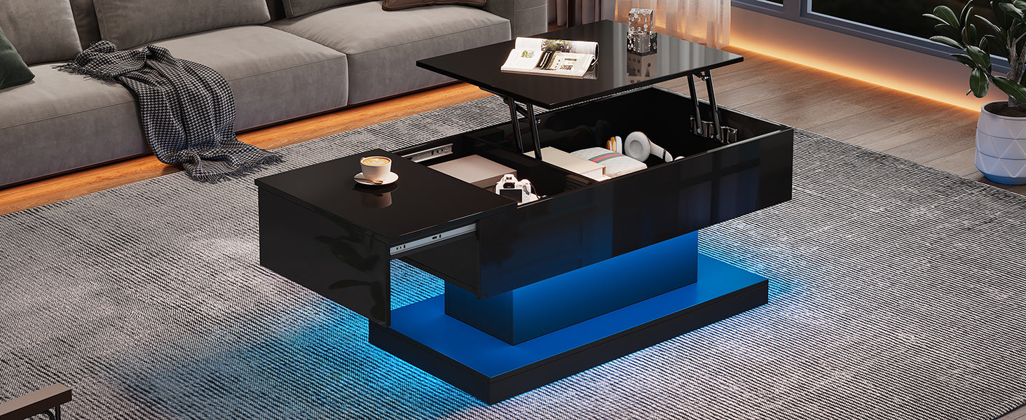 Logidon hoogglans liftsalontafel zwart 100x50x45 cm LED-verlichting