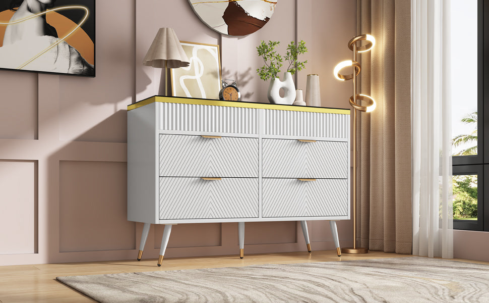 Logidon ladekast amber glazen dressoir 6 lades 120x40x76 wit