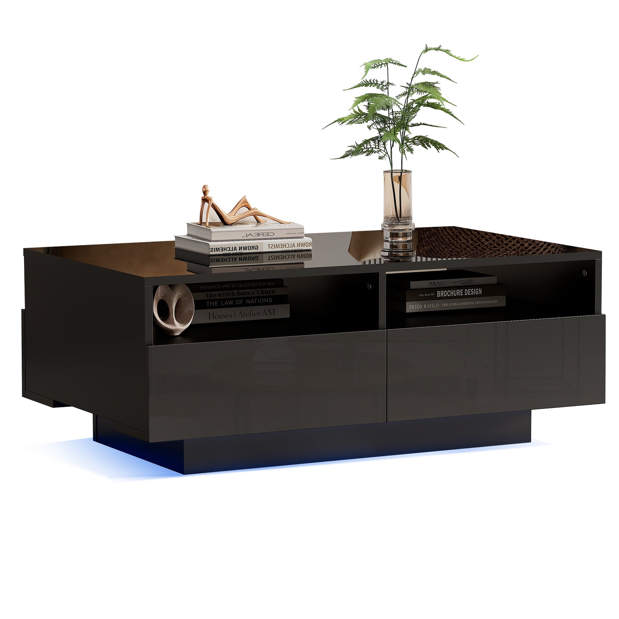 Logidon LED high gloss coffee table with 4 drawers and 16 colors LED USB