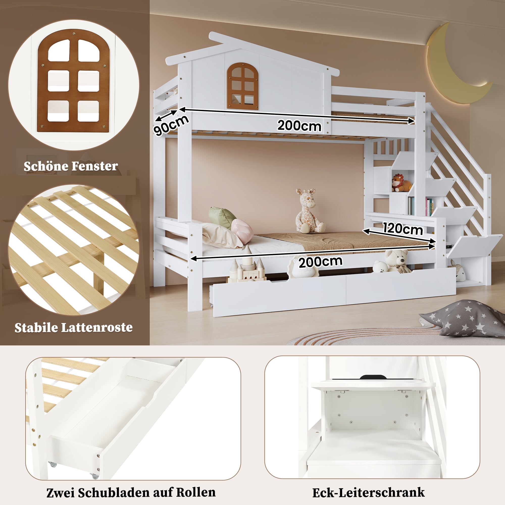 Logidon stapelbed kinderbed wit naturel 90x200 120x200 twee lades