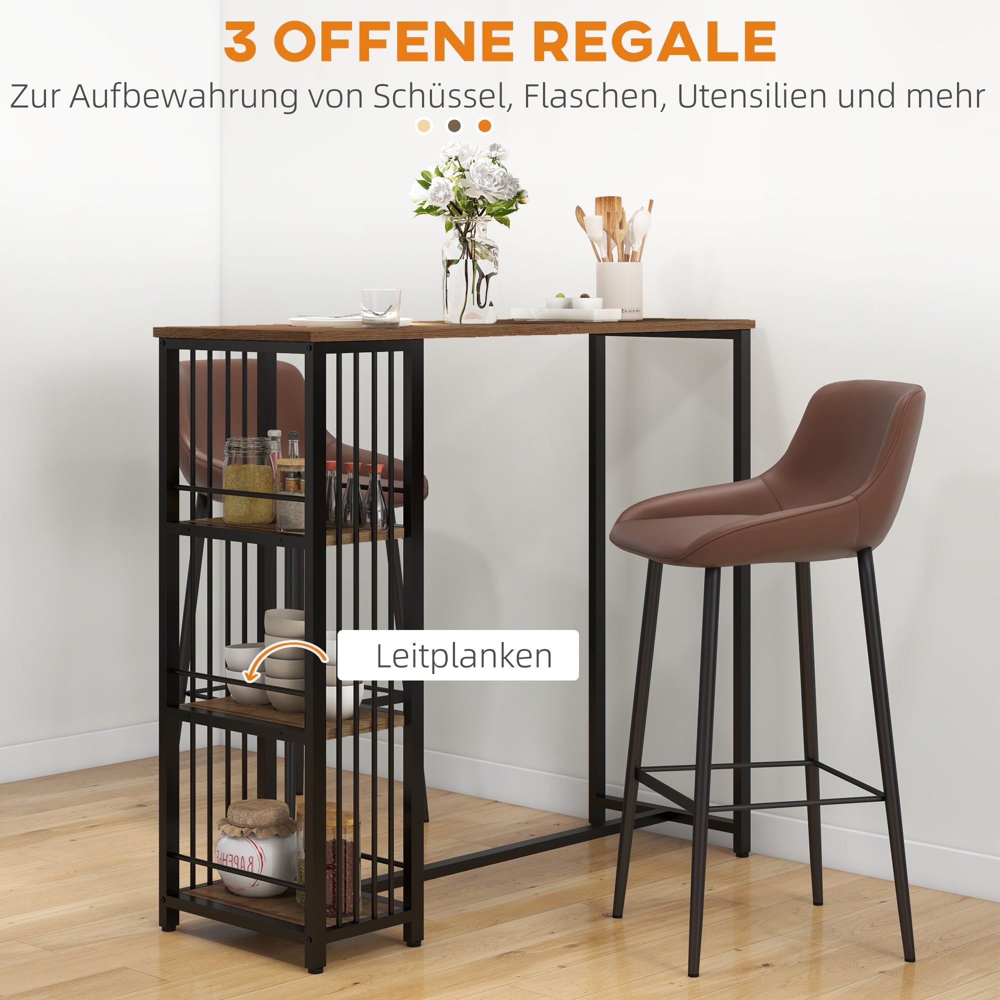 Logidon bartafel bruin houtlook met stalen frame 120 x 40 x 105 cm