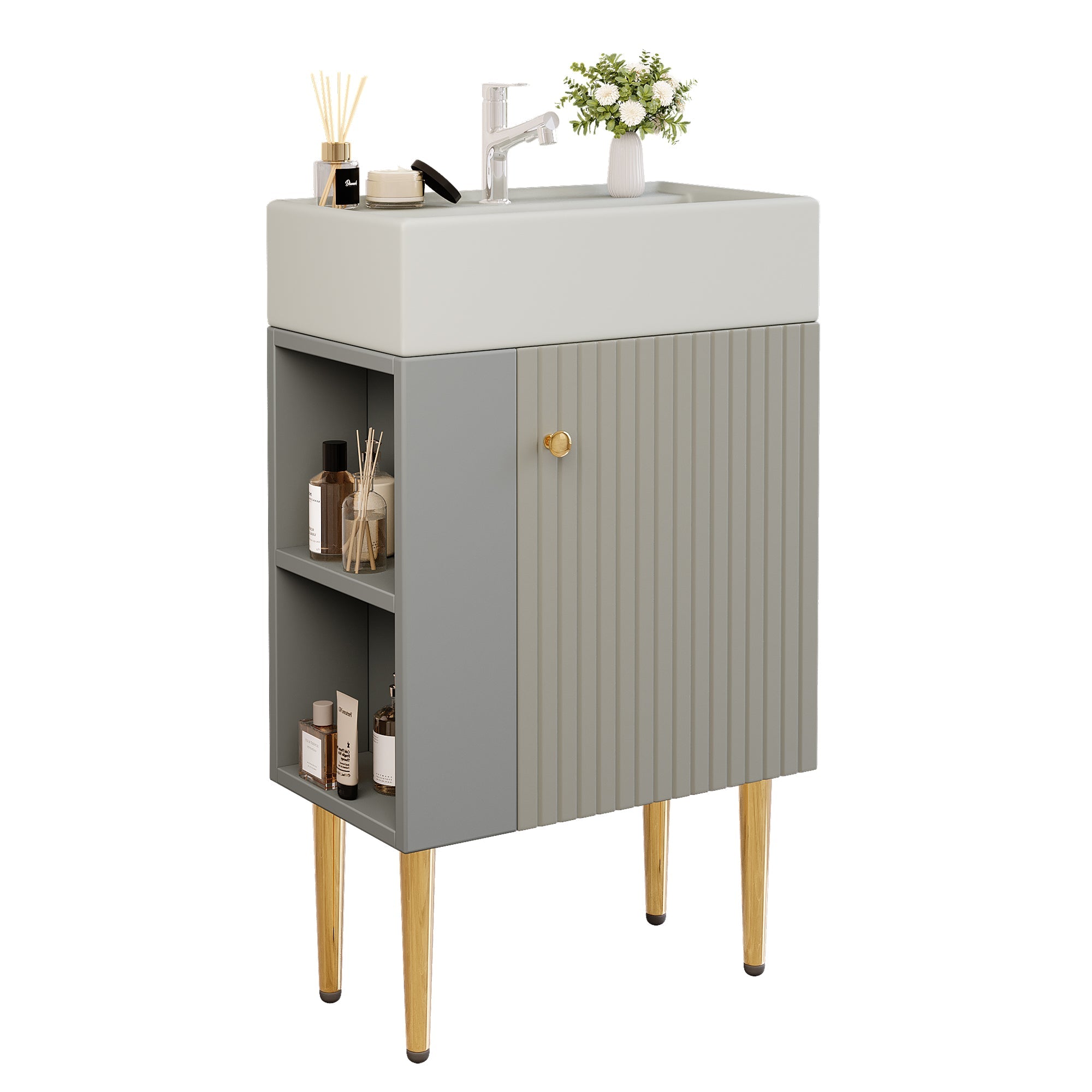 Logidon wastafel met onderkast 55 cm lichtgrijs MDF