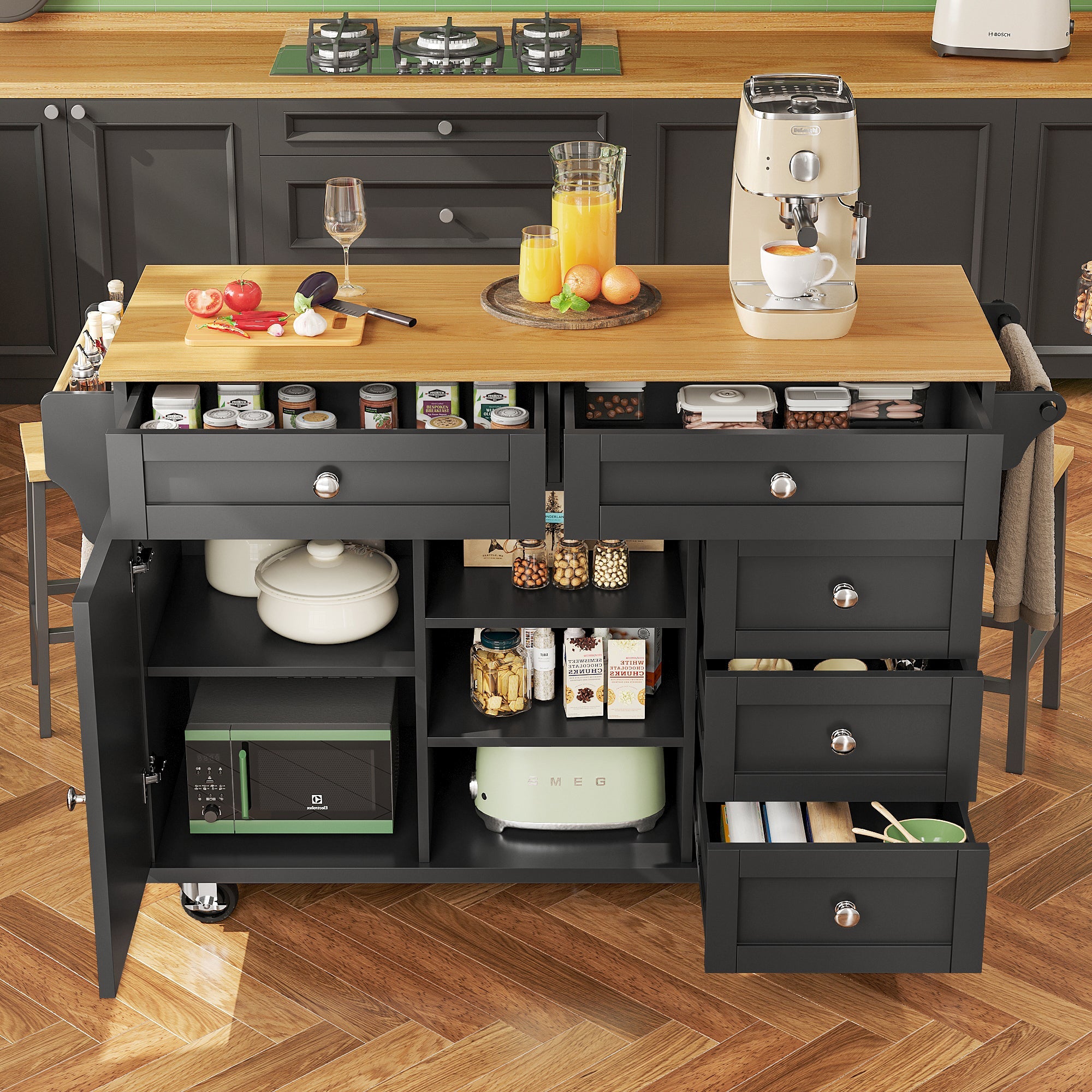 Logidon Restauratiewagen Zwart 134x46x92 cm Mobiel DualUse Design