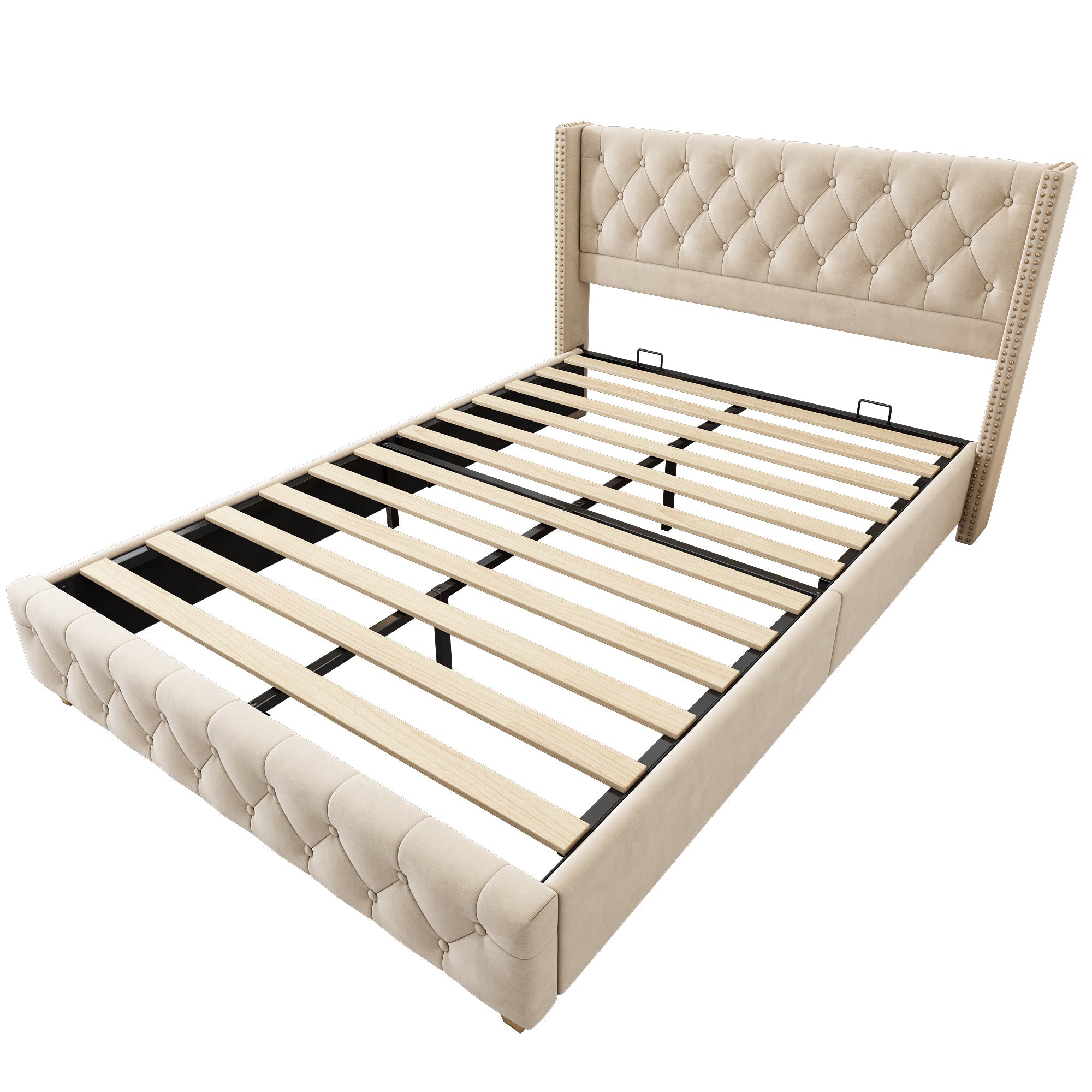 Logidon gestoffeerd bed 160x200 cm fluweel lichtbeige met lattenbodem