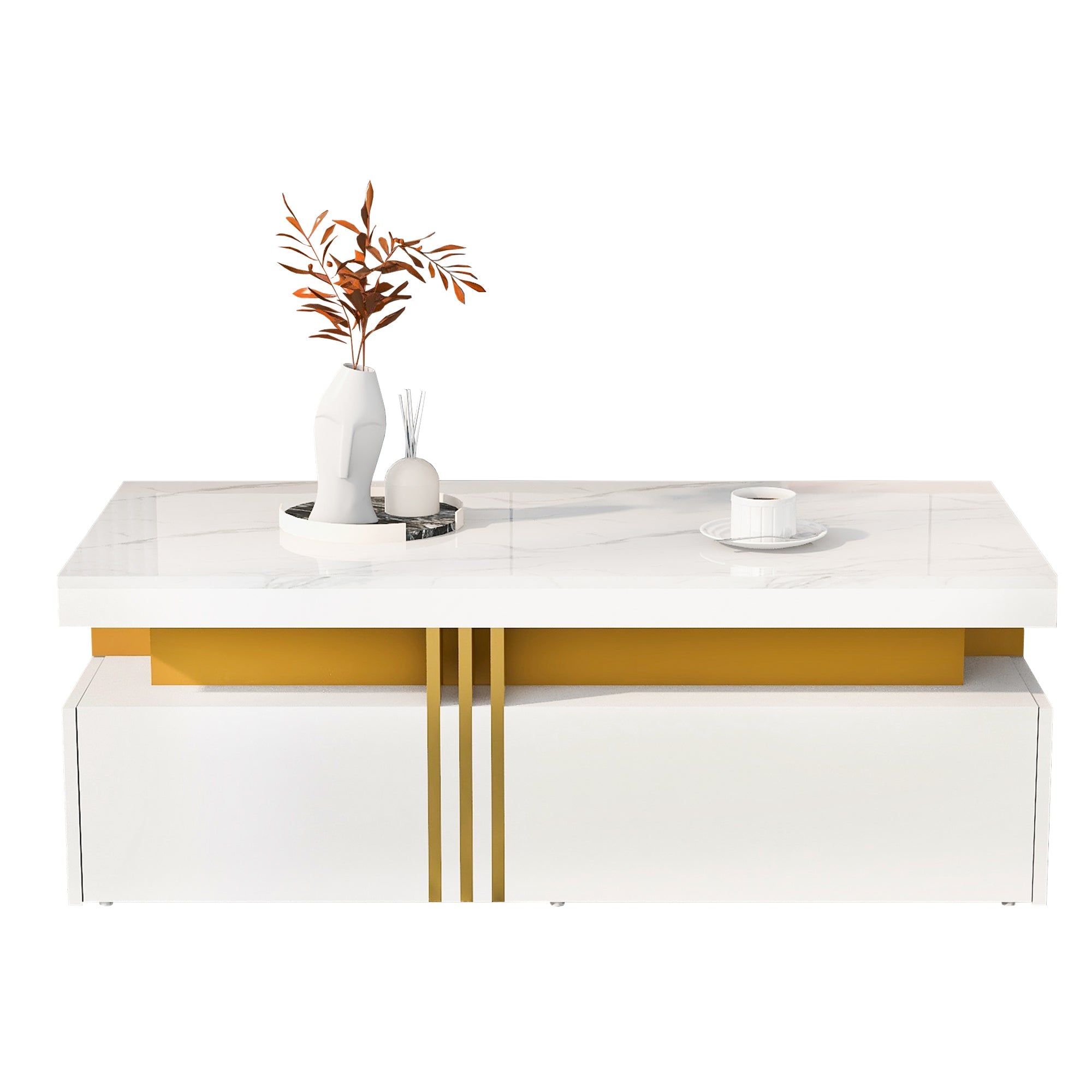 Logidon Modern coffee table high gloss top, 2 drawers, 100x50 cm