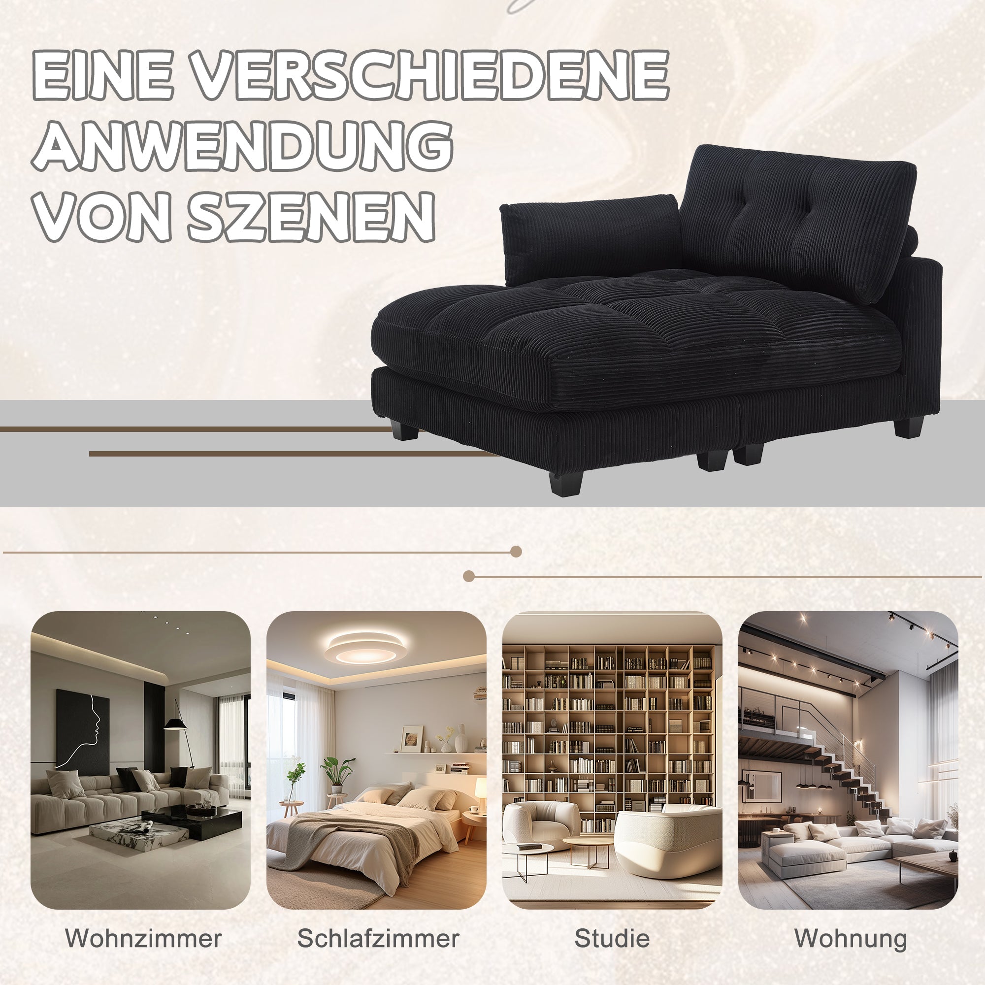 Logidon palmstoel fluwelen bank zwart met USB-oplaadfunctie