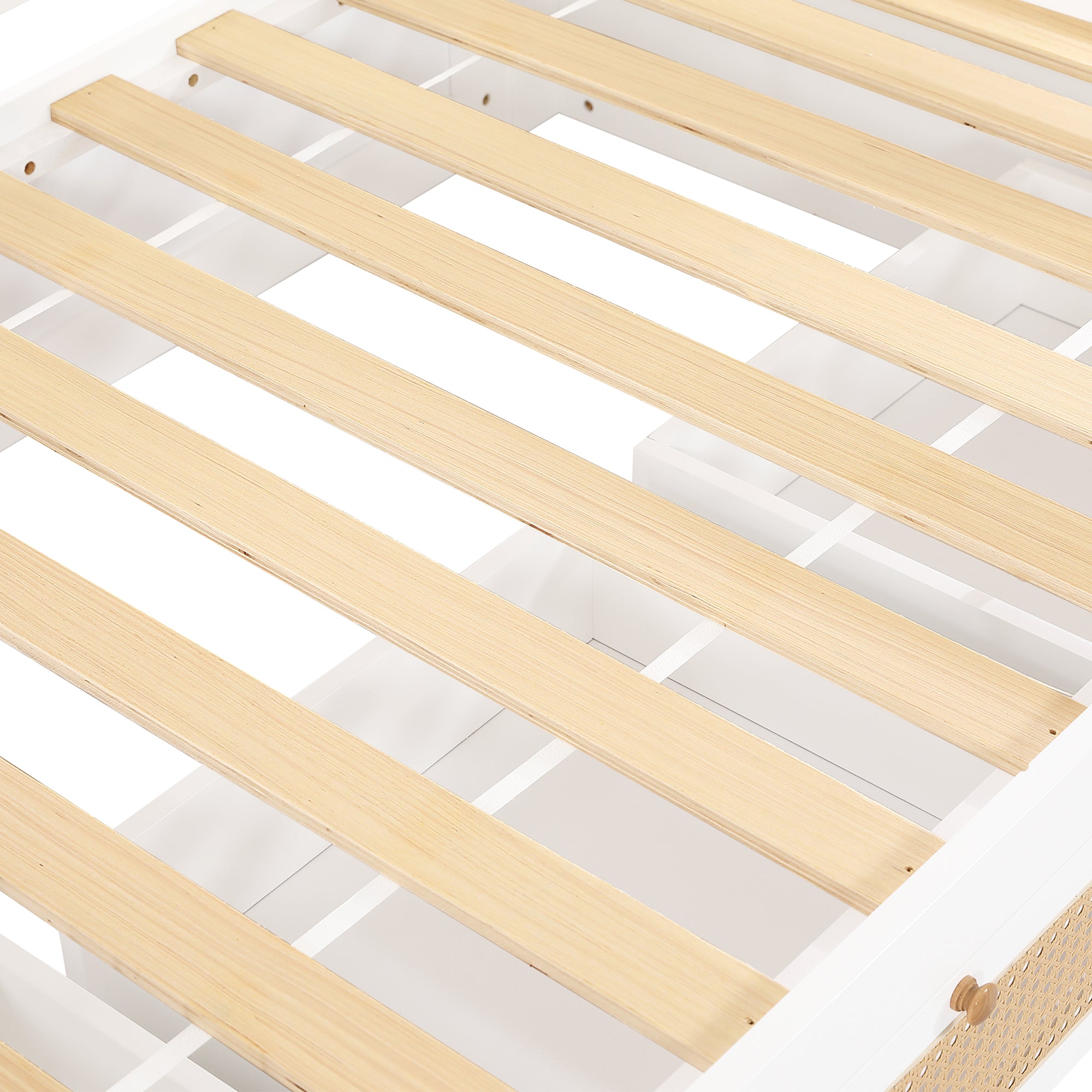 Logidon stapelbed 90x200 cm wit met rotan hekwerk drie lades