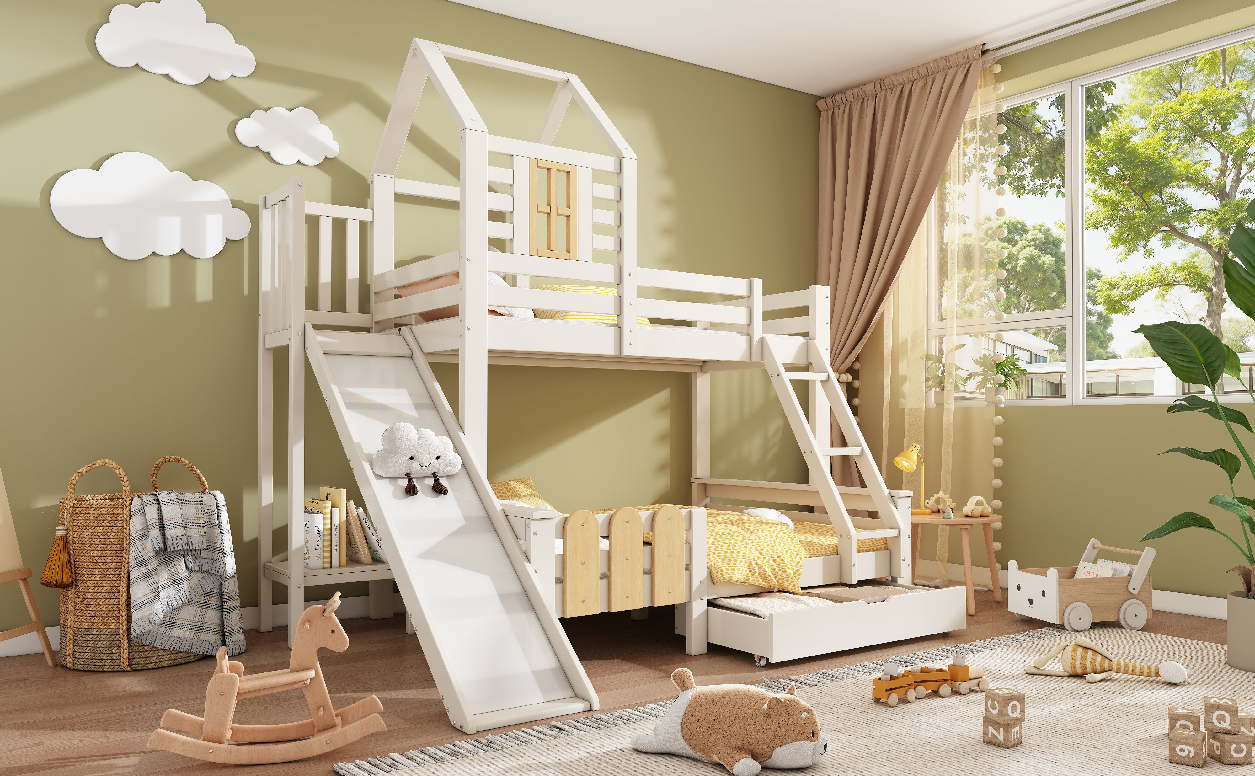 Logidon stapelbed 90x200/140x200 schuiflaadladder blokhut design
