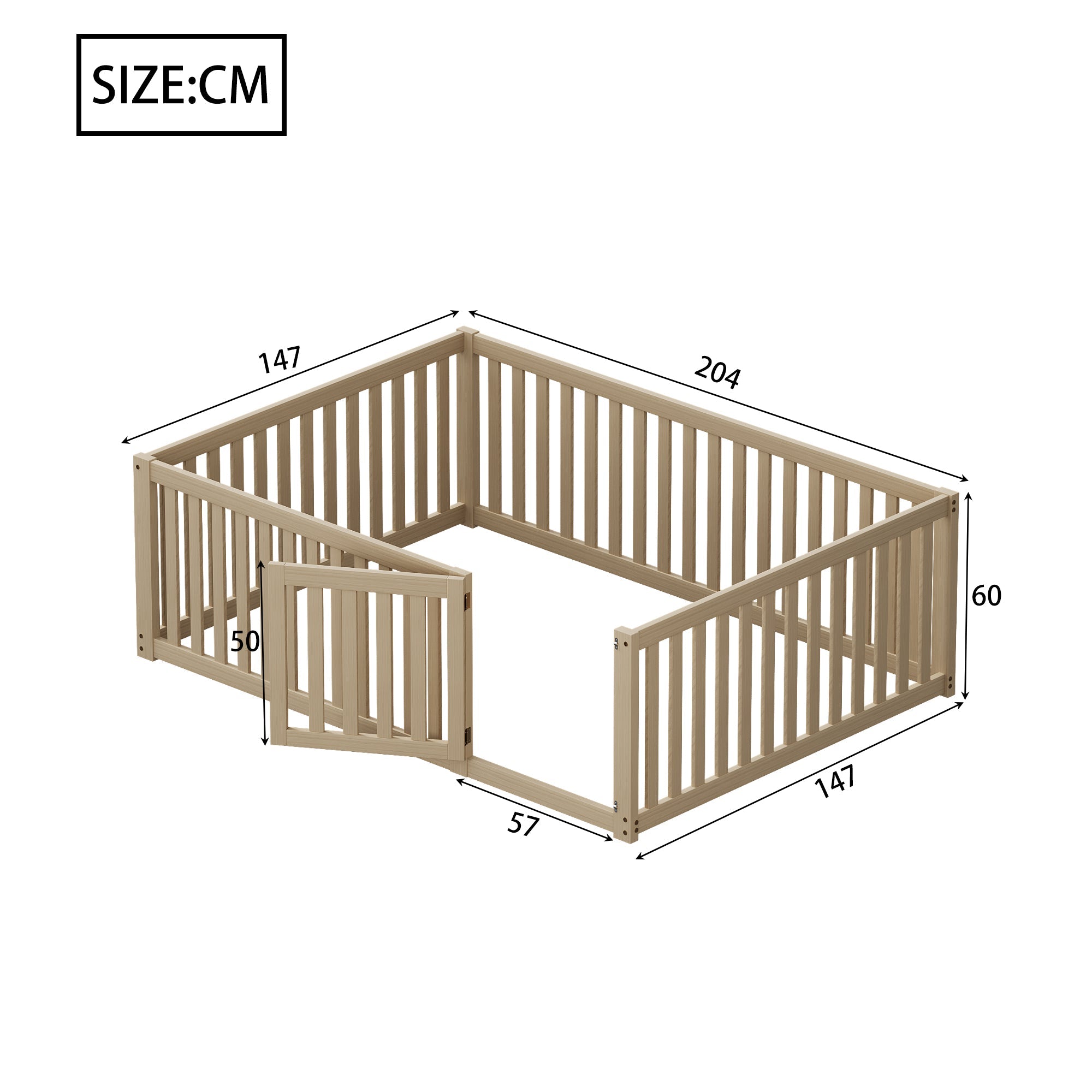 Logidon Kinderbed 140x200 Naturel Hout Met Hek En Deur