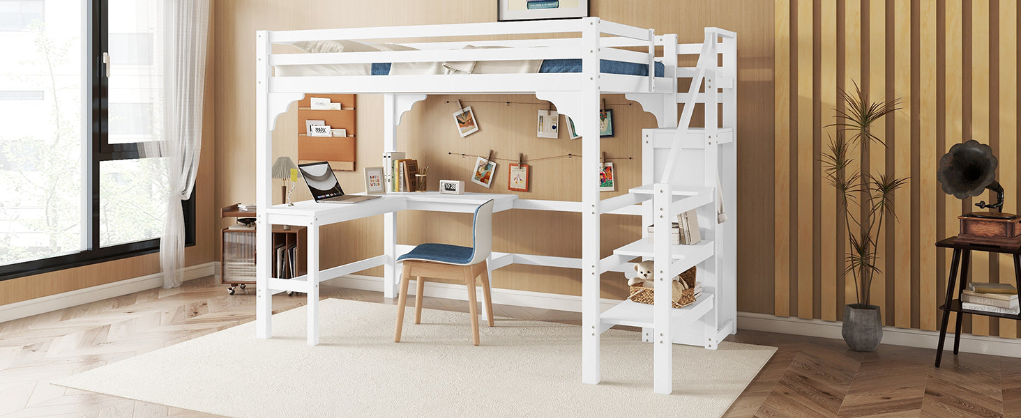 Logidon hoogslaper 140x200 cm wit met L-vormig bureau en opbergruimte
