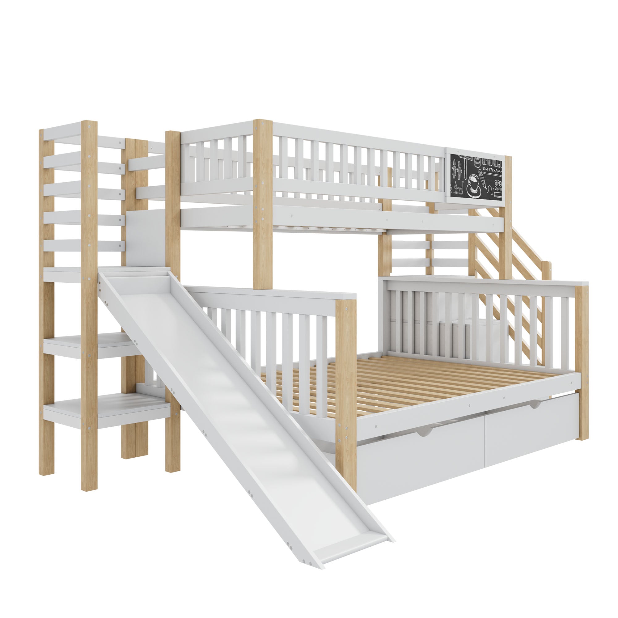 Logidon huisbed stapelbed wit 140x200 met trap en 90x200