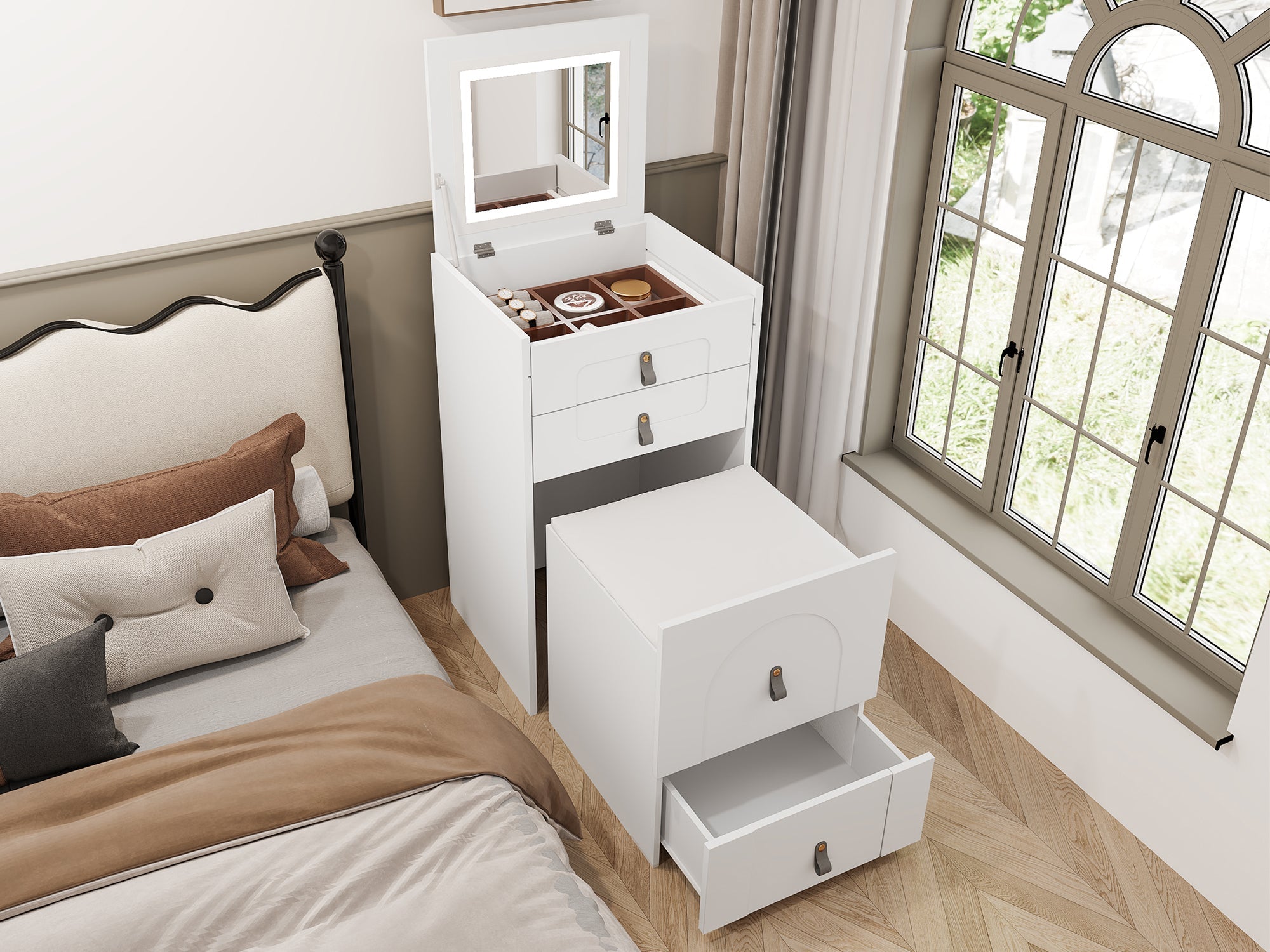 Logidon kaptafel met spiegel en LED-verlichting wit 3 lades