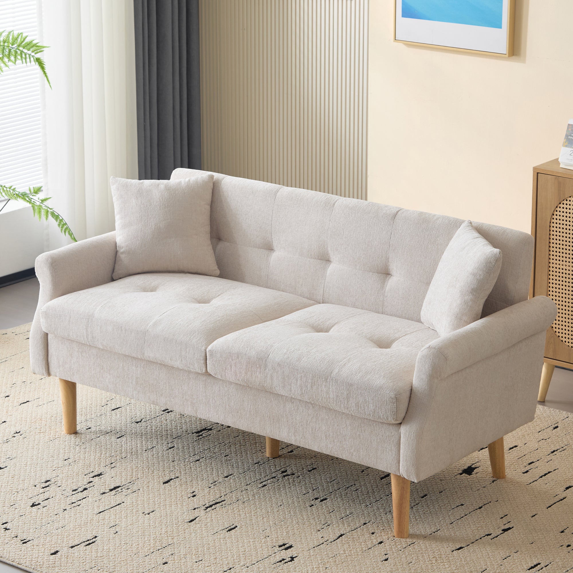 Logidon Chenille Tweepersoonsbank Beige Modern Design Gestoffeerd