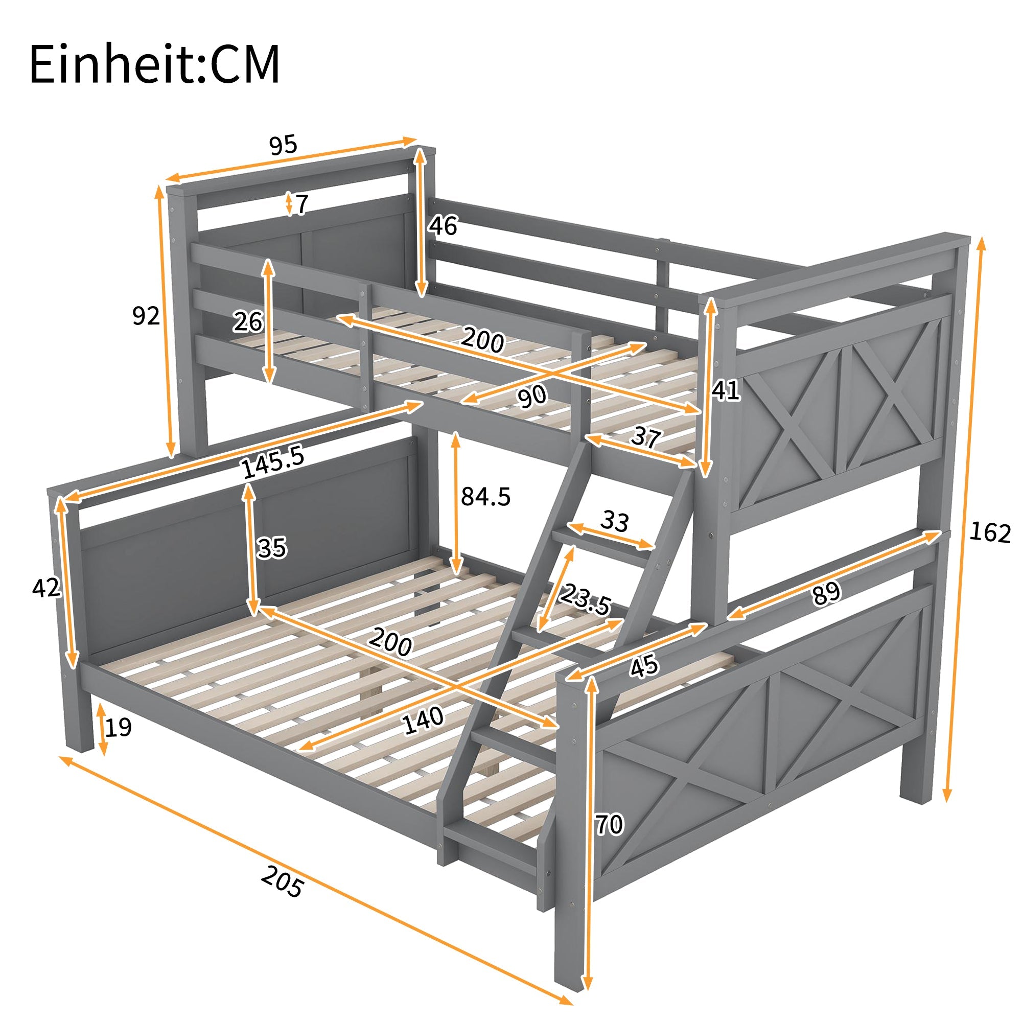 Logidon stapelbed grijs 90x200 cm om te bouwen tot twee bedden