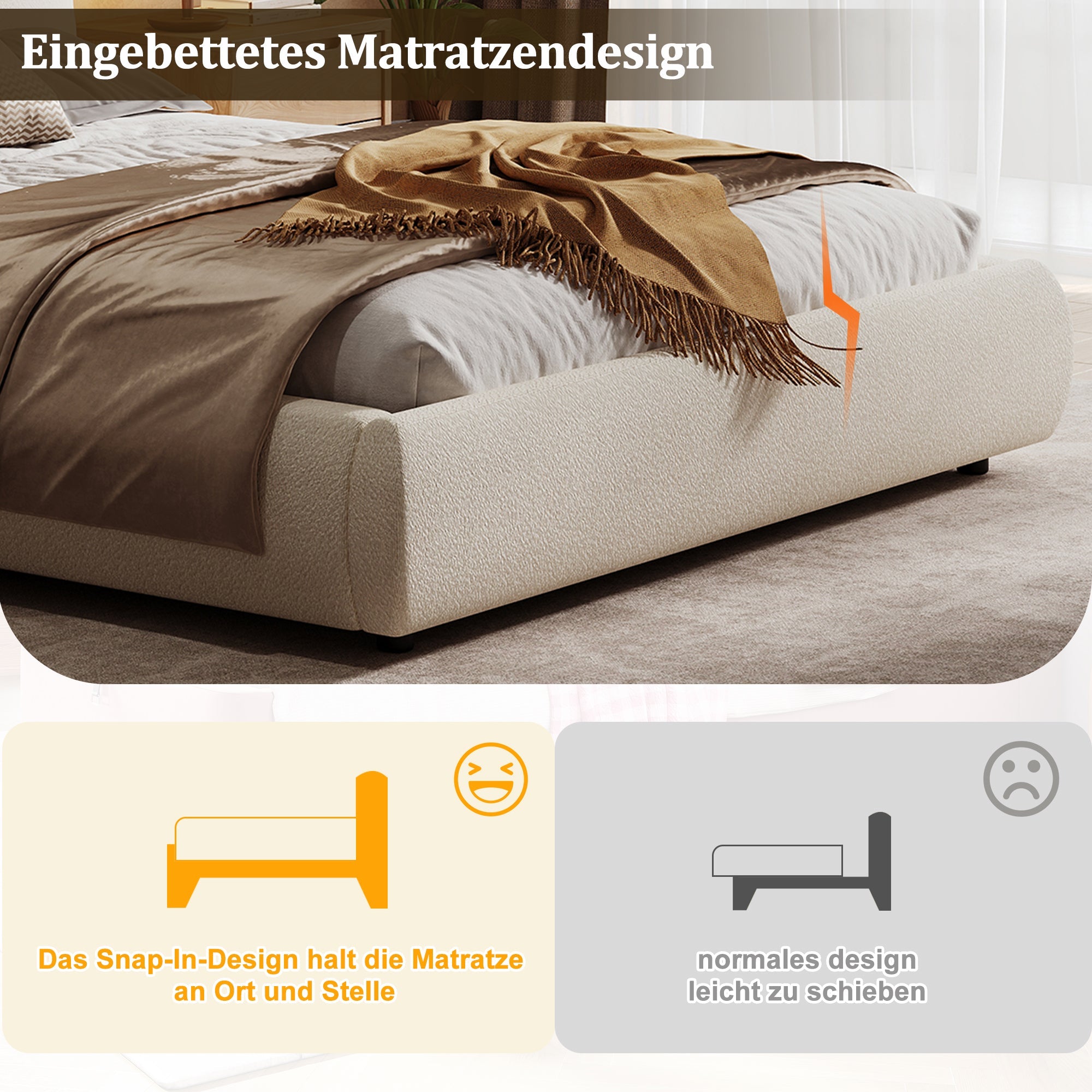 Logidon gestoffeerd bed 180x200 cm met opbergruimte en hydrauliek beige bouclé